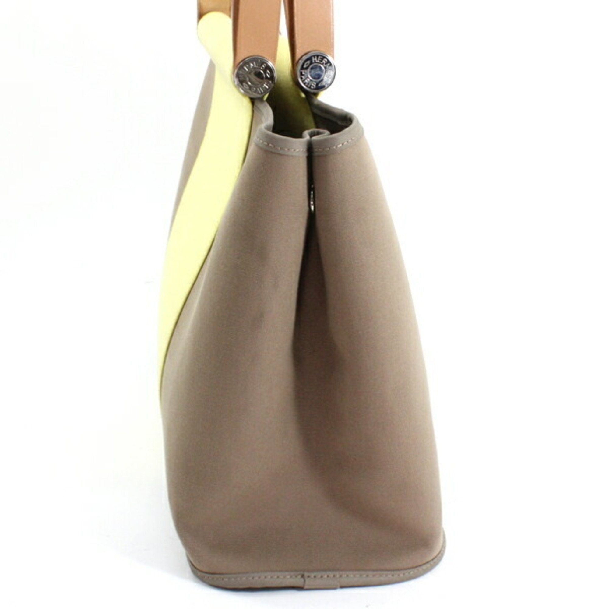 Hermes Etoupe Gray Soufre Toile Officier Leather Handbag (Pre-Owned)