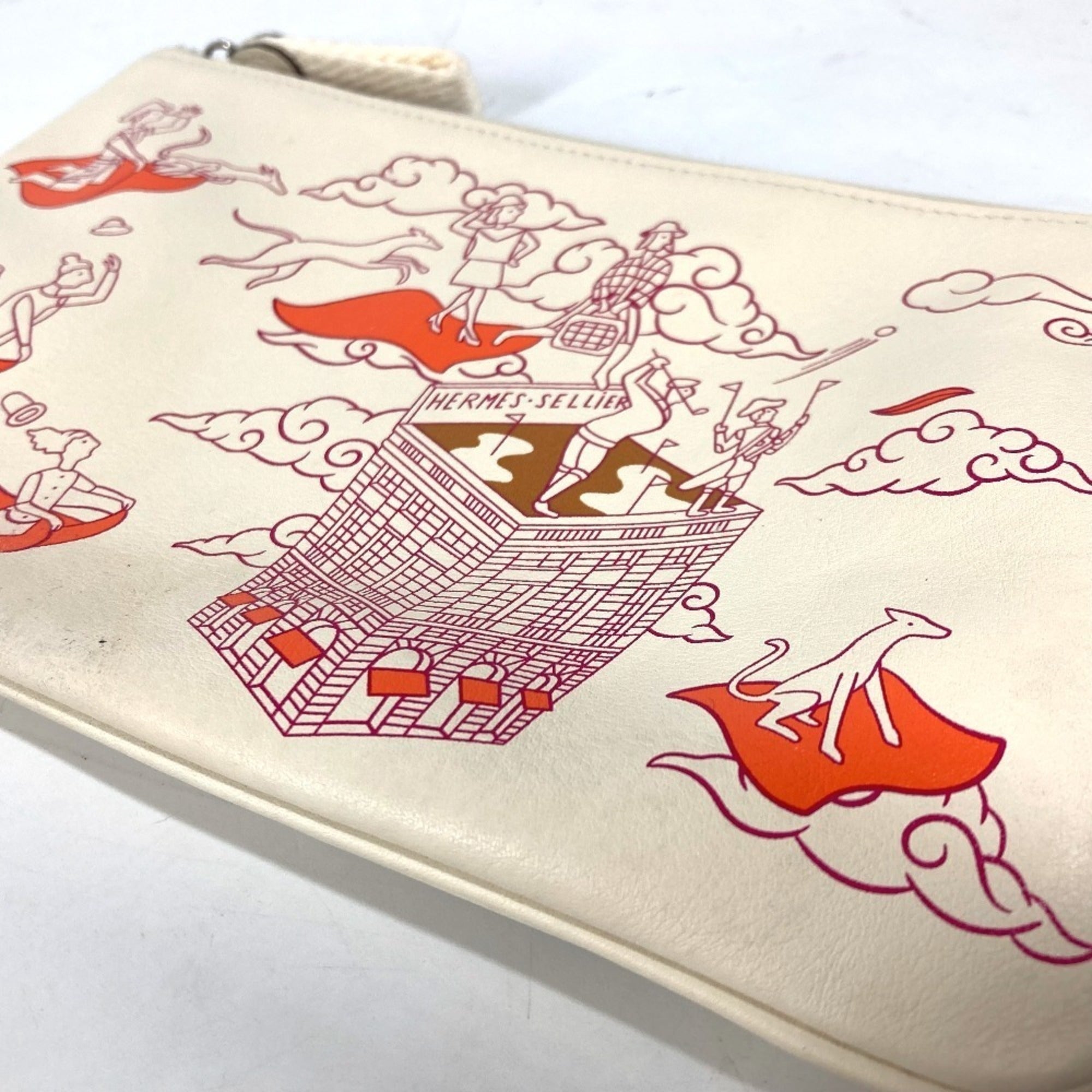 Hermes Ivory Leather Clutch Bag Pouch (Pre-Owned)