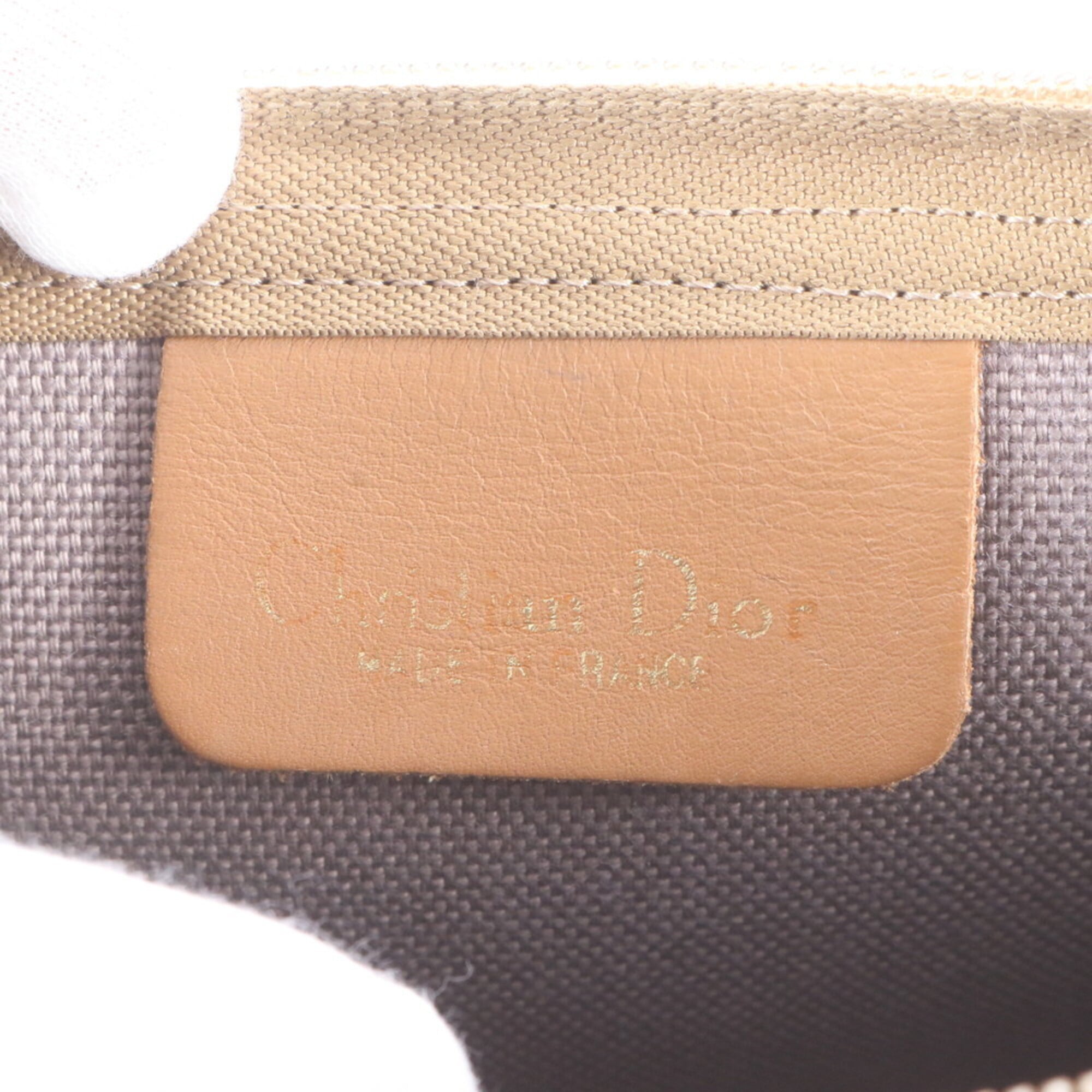 Christian Dior Beige Leather Coated Canvas Handbag Tote Bag (Pre-Owned)