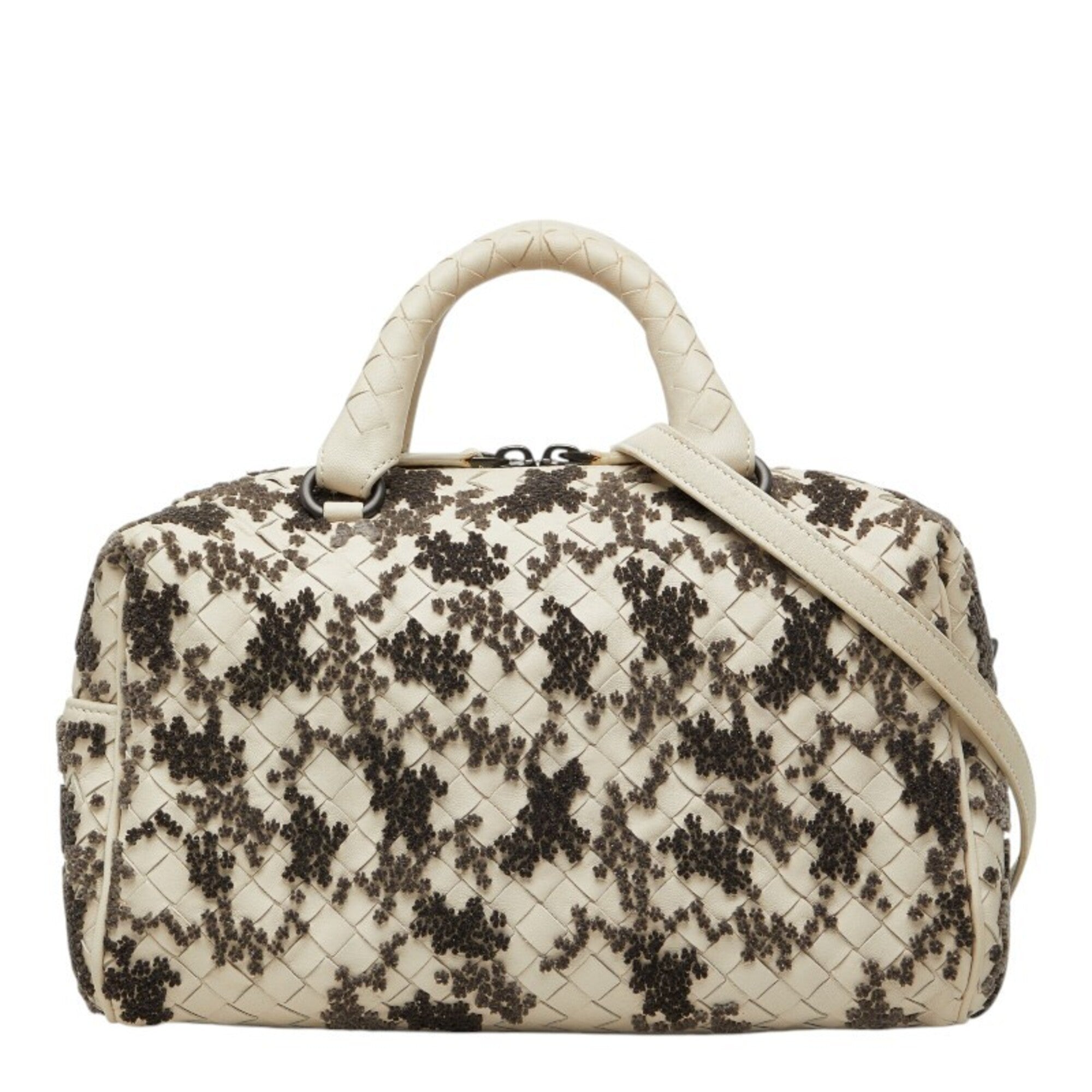 Bottega Veneta Gray White Leather Handbag Shoulder Bag (Pre-Owned)