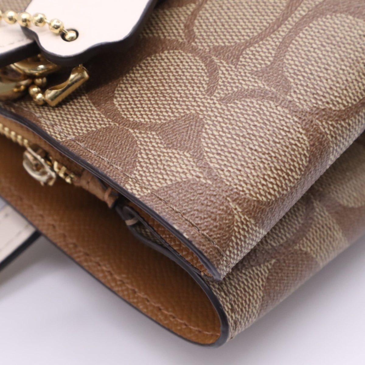 Coach Beige White Signature Line Handbag (Pre-Owned)