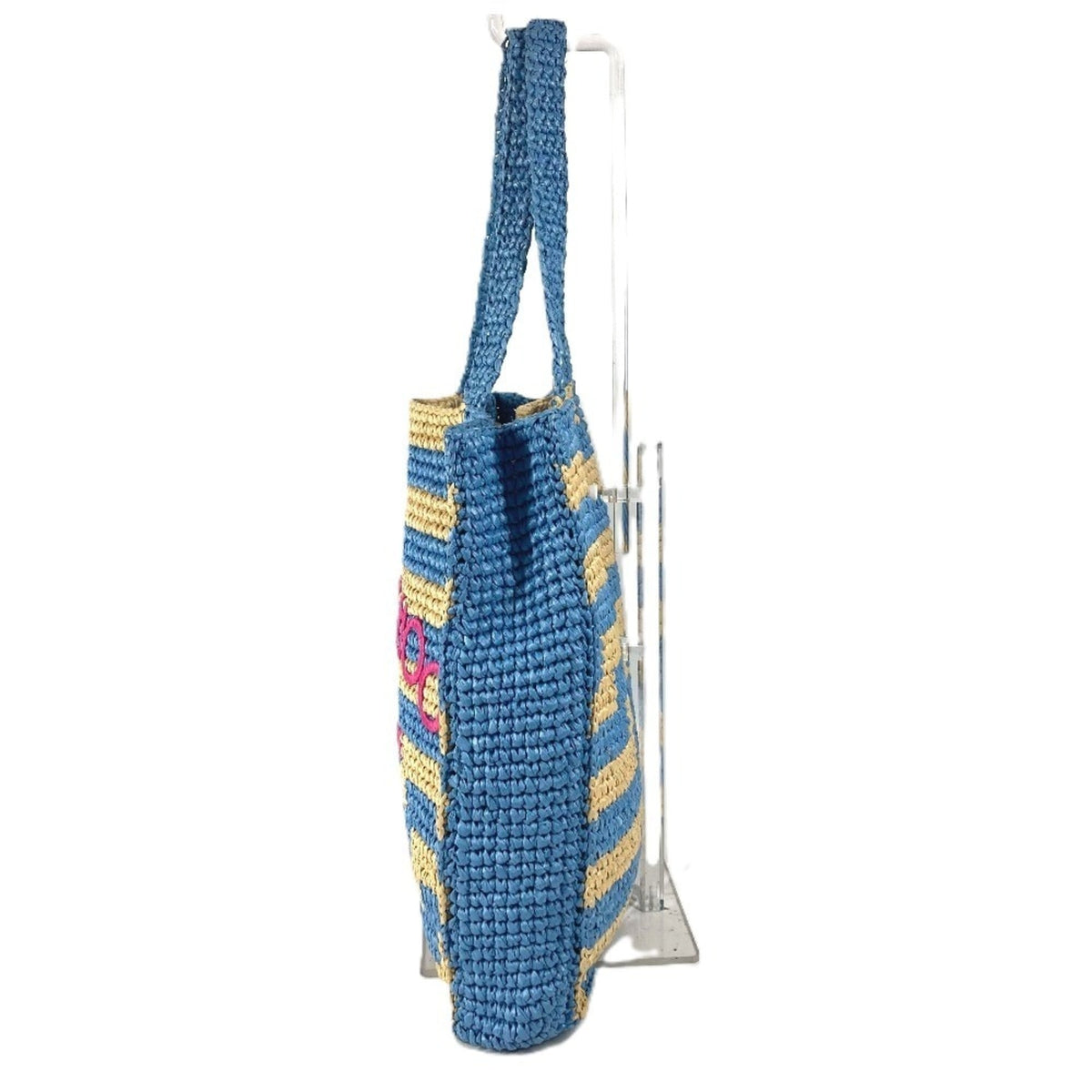 Jimmy Choo Beige Blue Pink Raffia Shoulder Bag Tote Bag (Pre-Owned)