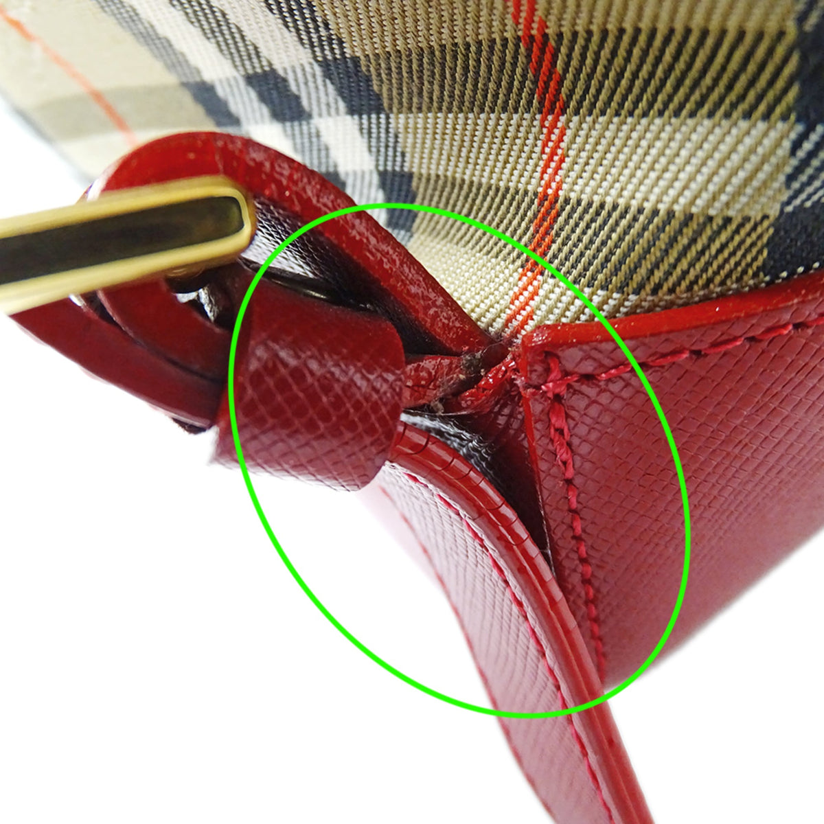 Burberry Beige Red Color Canvas Handbag (Pre-Owned)