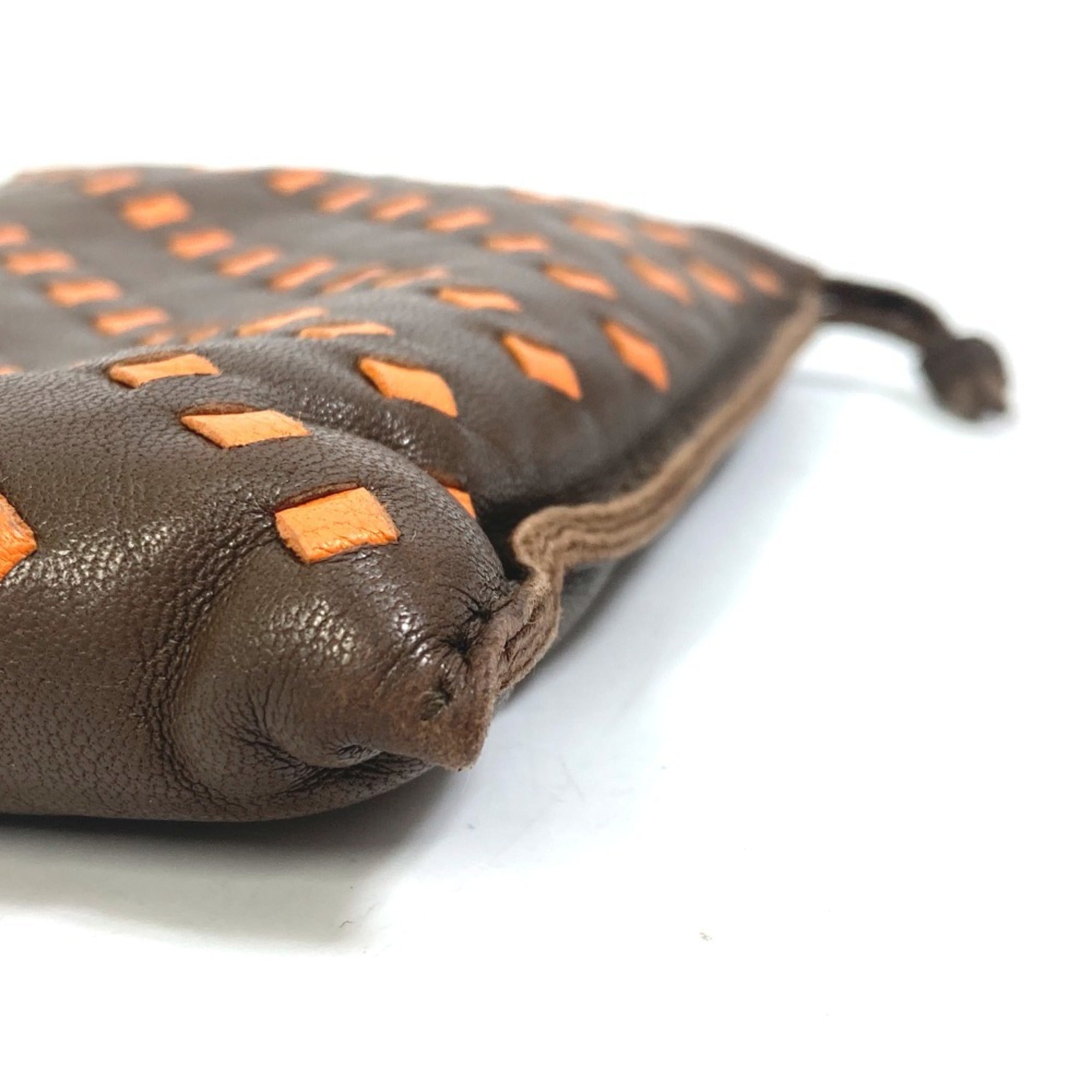 Hermes Brown Orange Agneau Milo Pouch (Pre-Owned)