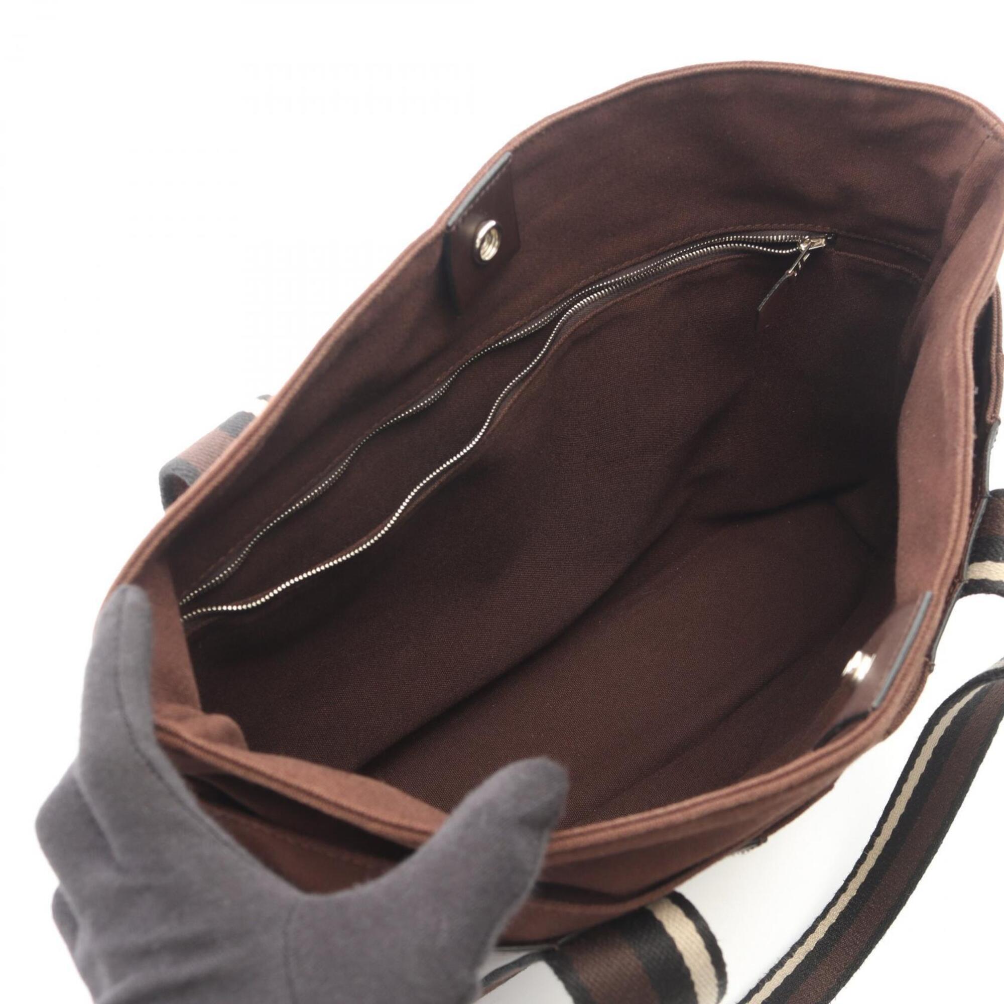 Hermes Brown Canvas Leather Handbag Tote Bag (Pre-Owned)