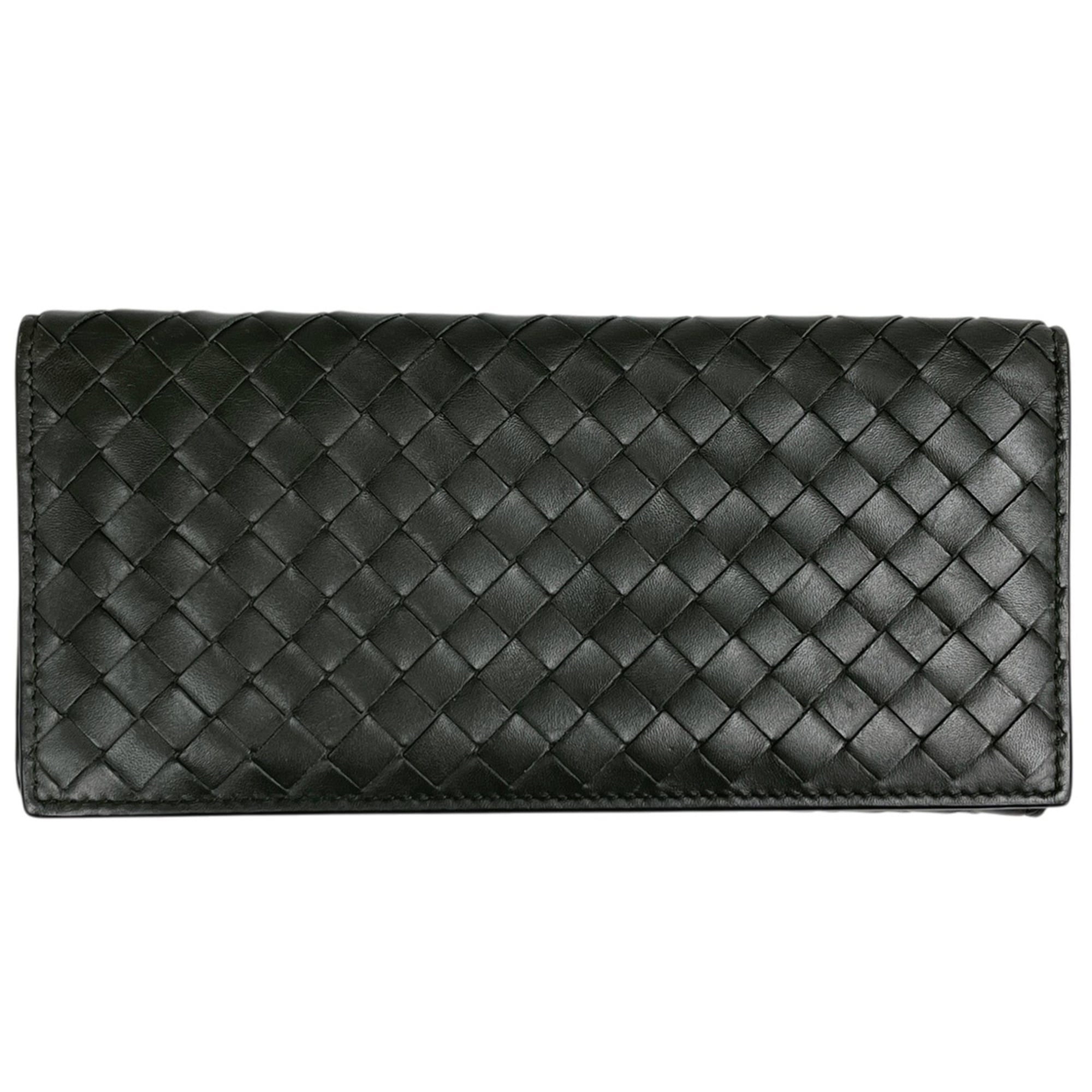 Bottega Veneta Intrecciato Green Leather Long Wallet (Bi-Fold) (Pre-Owned)
