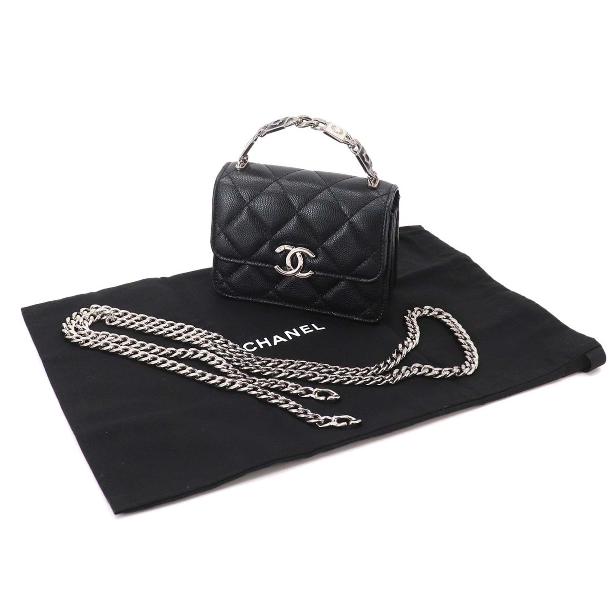 Chanel Matelasse Black Grained Calfskin Handbag Shoulder Bag (Pre-Owned)