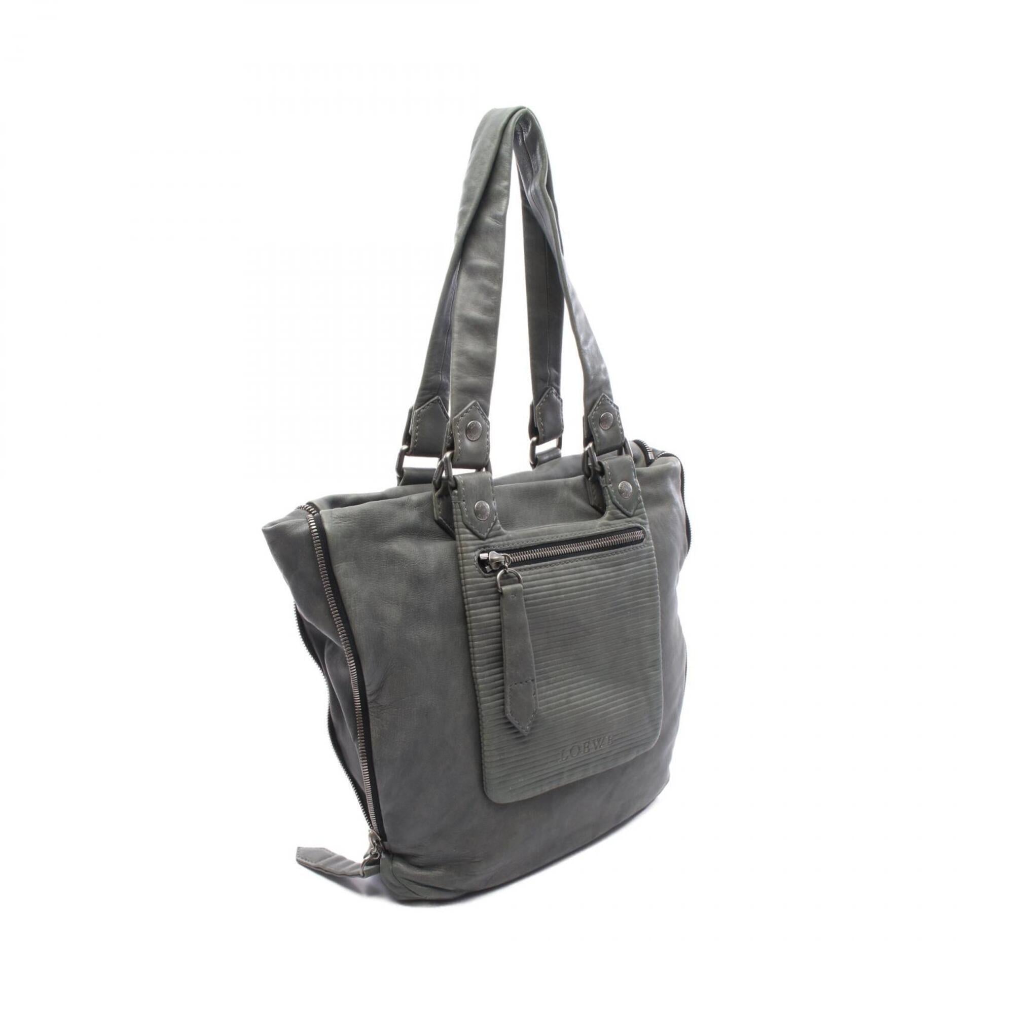 Loewe Gray Leather Handbag Tote Bag (Pre-Owned)