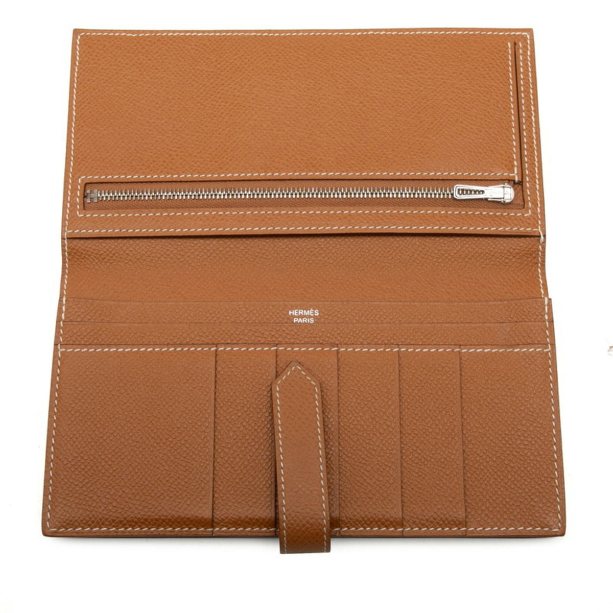 Hermes Silver Brown Cognac Epsom Leather Long Wallet (Bi-Fold) (Pre-Owned)