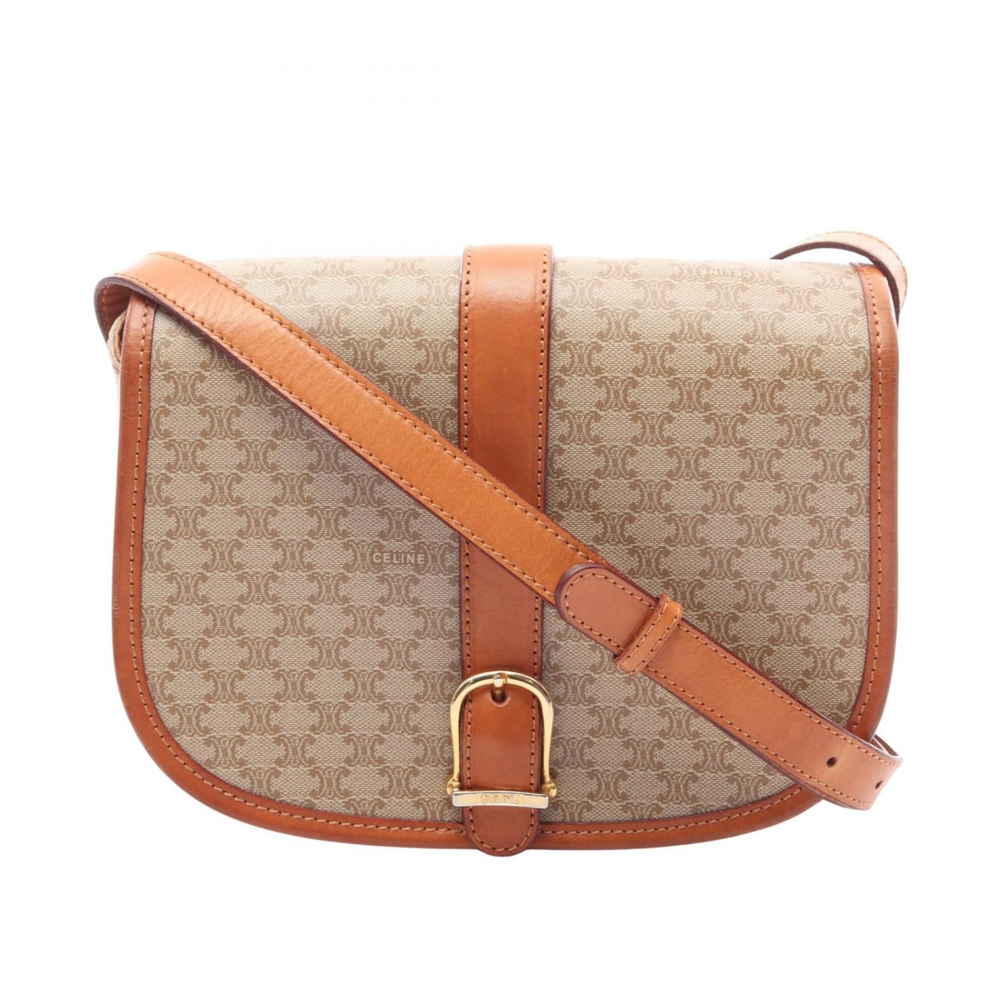 Celine Macadam Beige Brown Coated Canvas Handbag Shoulder Bag (Pre-Owned)