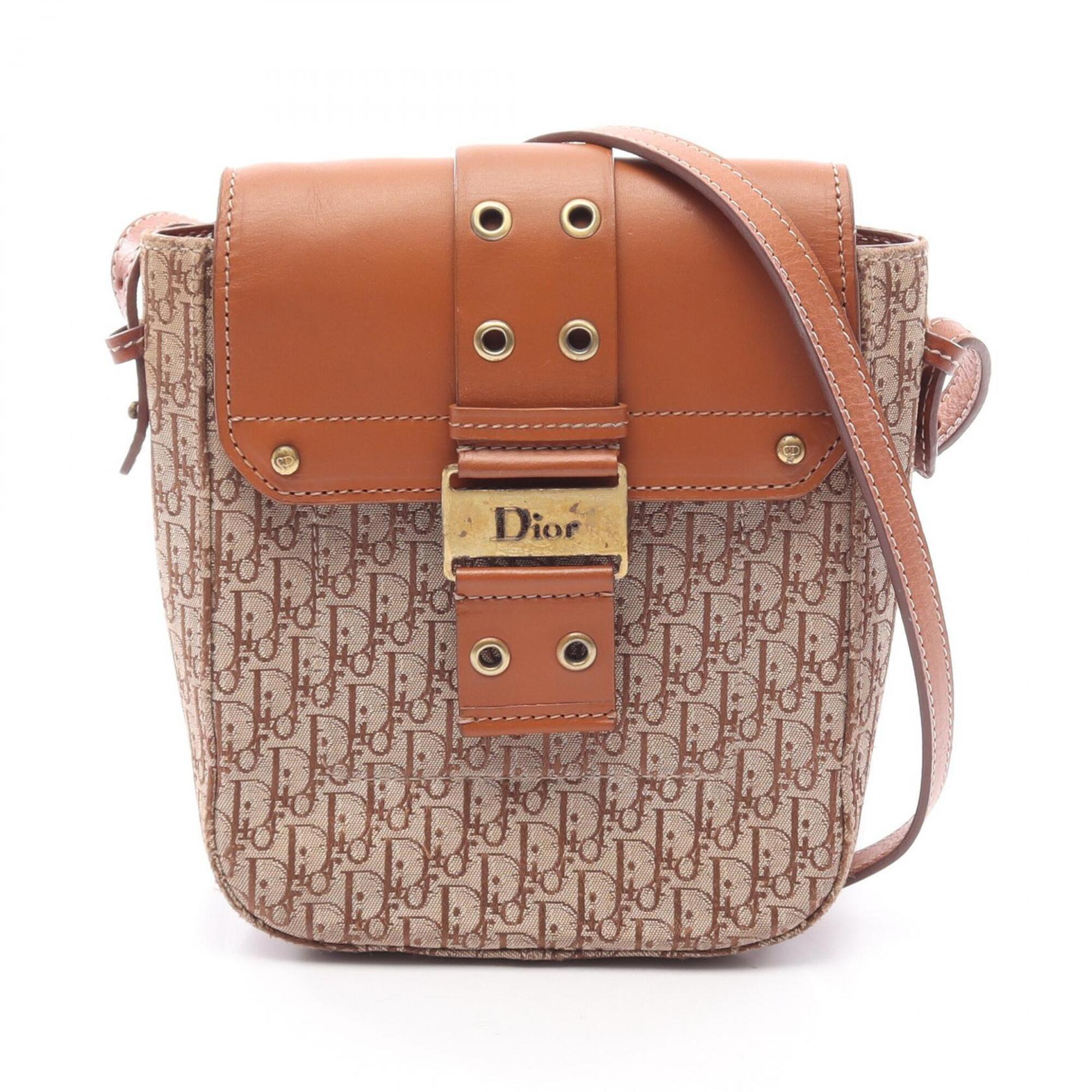 Christian Dior Beige Brown Canvas Leather Handbag Shoulder Bag (Pre-Owned)