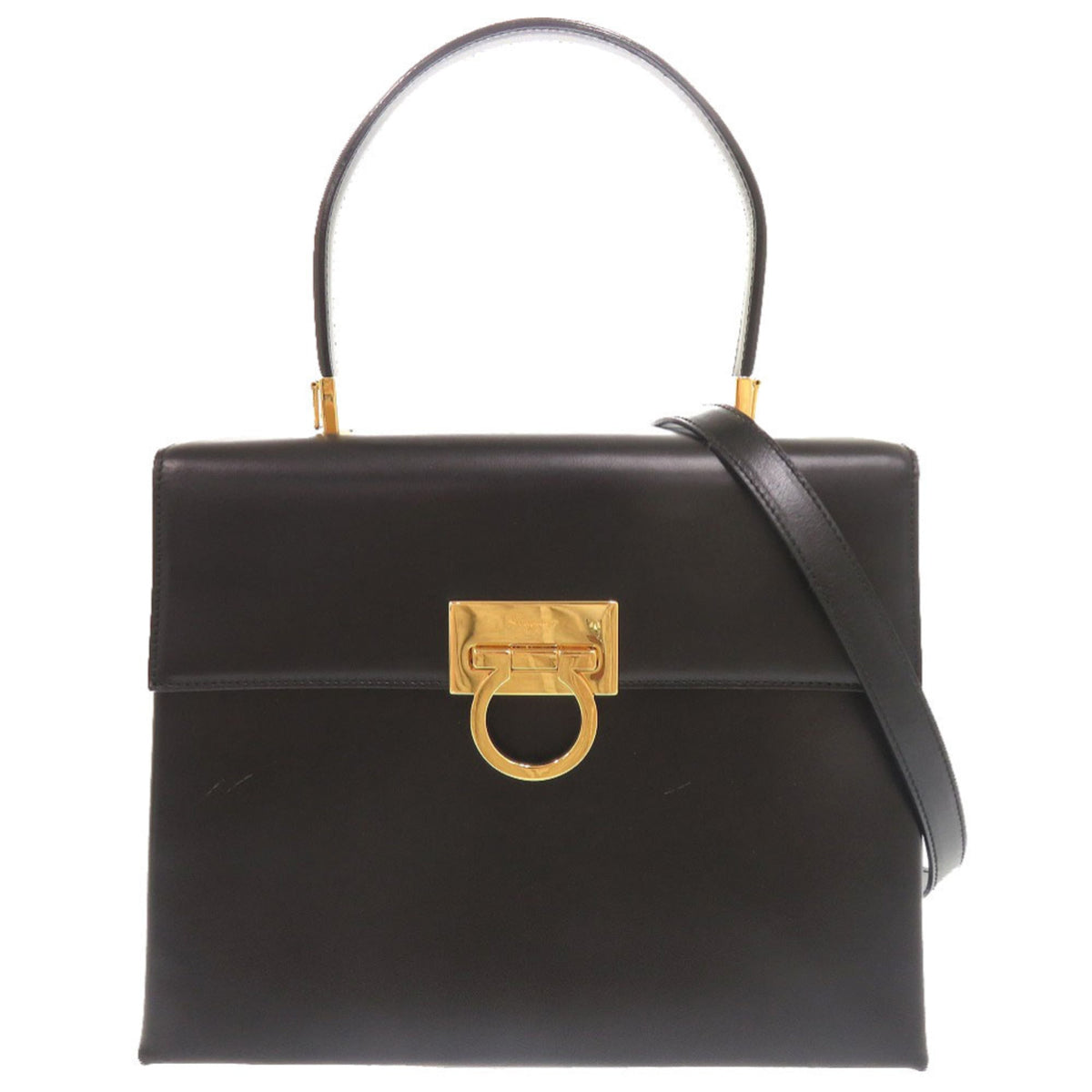 Salvatore Ferragamo Black Leather Handbag Shoulder Bag (Pre-Owned)