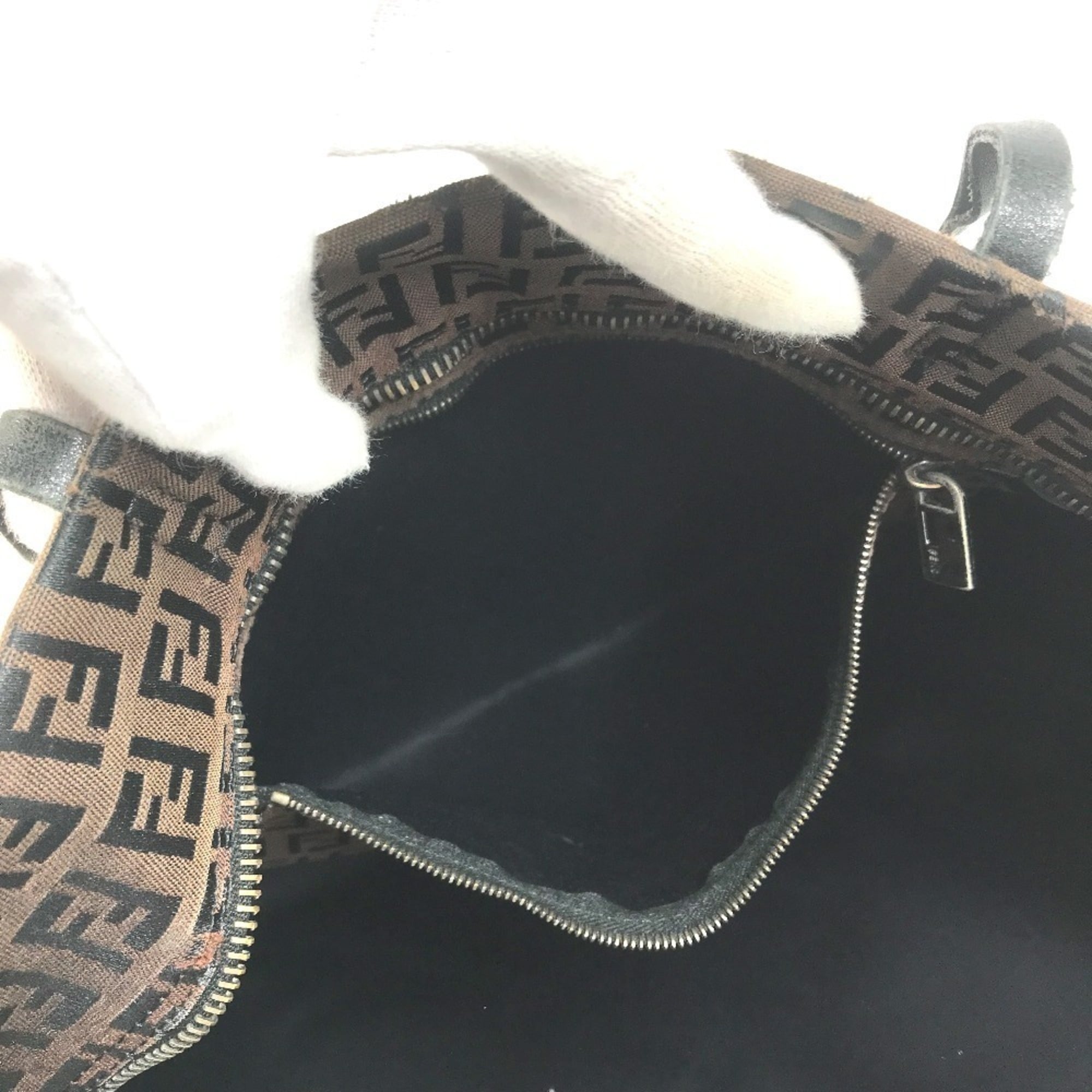 Fendi Brown Leather Canvas Shoulder Bag Tote Bag (Pre-Owned)