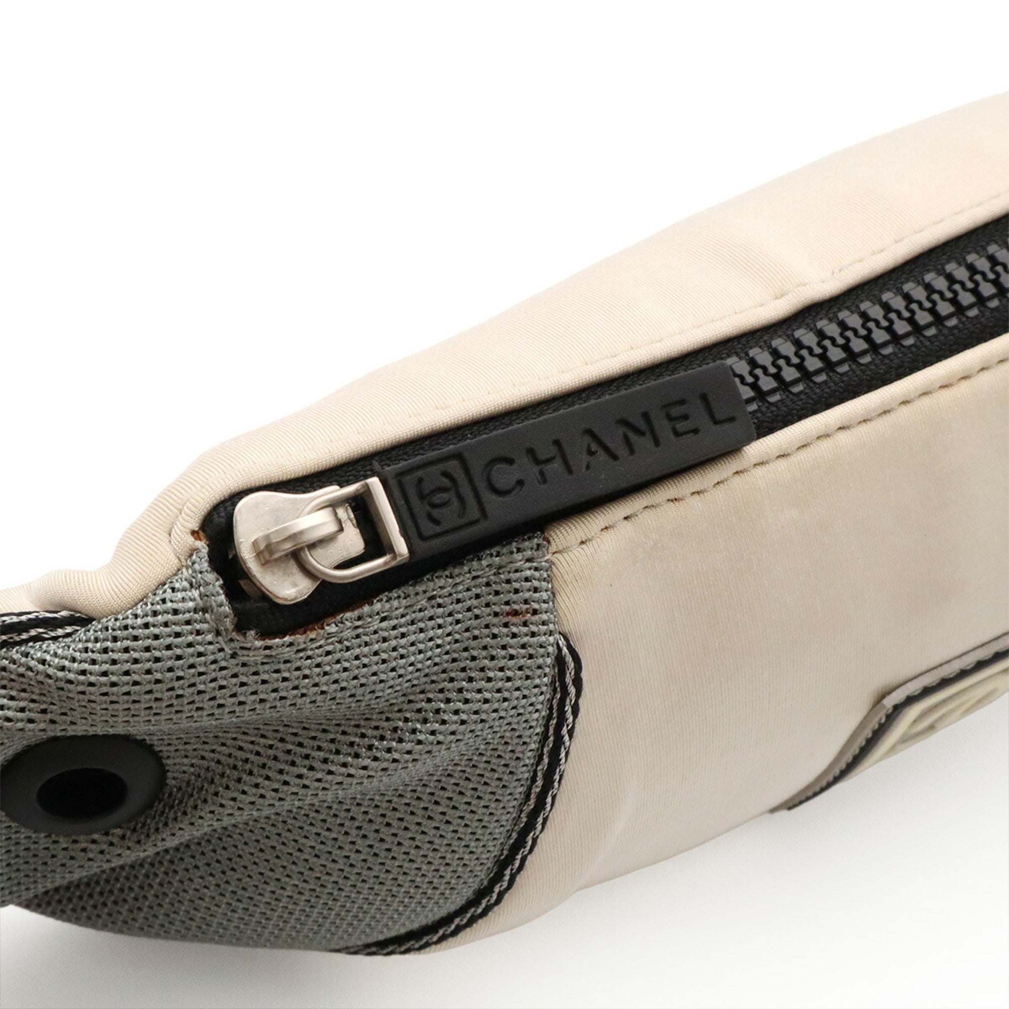 Chanel Gray Ivory Nylon Pouch Sling Bag (Pre-Owned)