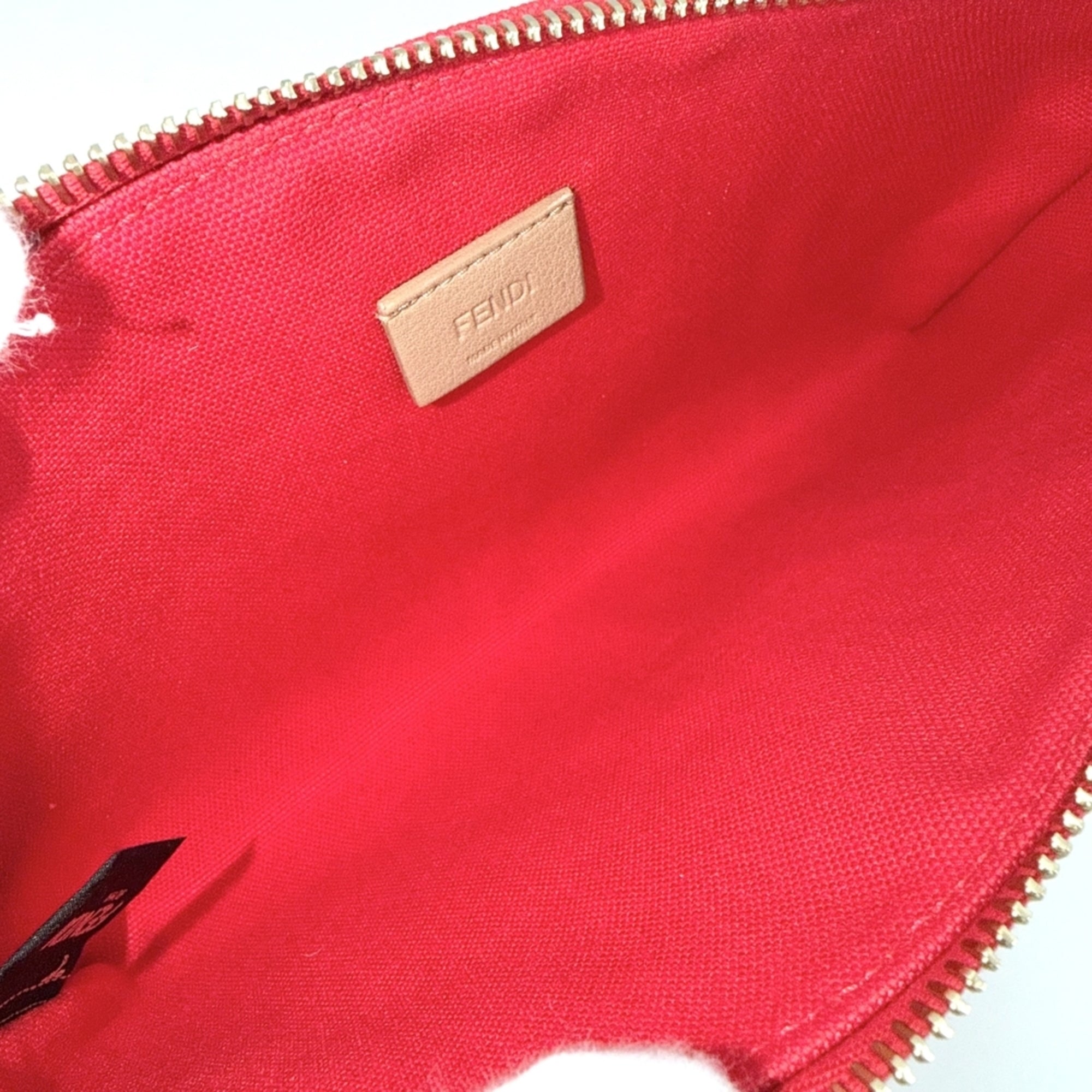 Fendi Zucca Red Color Canvas Leather Pouch (Pre-Owned)