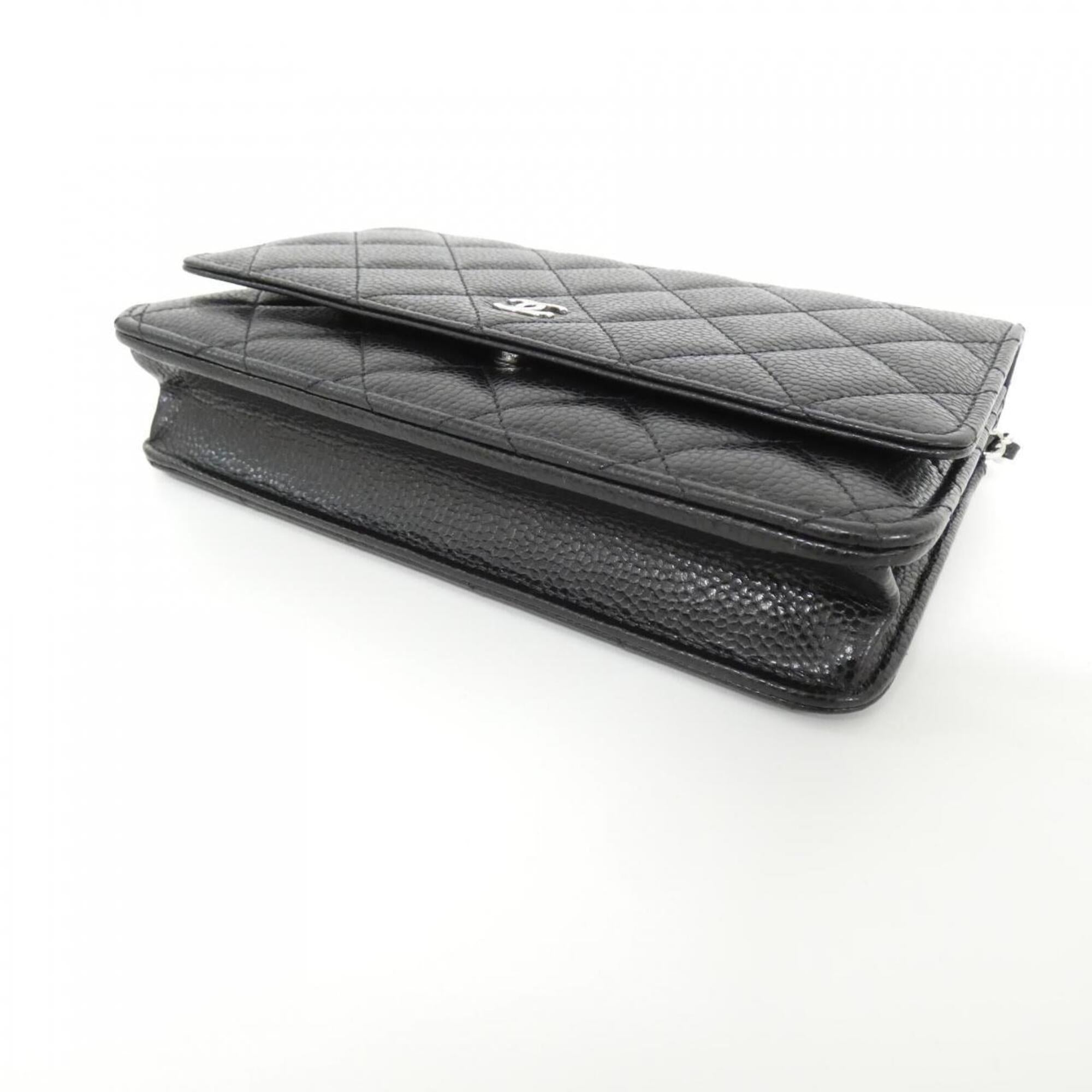 Chanel Black Bordeaux Grained Calfskin Chain/Shoulder Wallet (Pre-Owned)