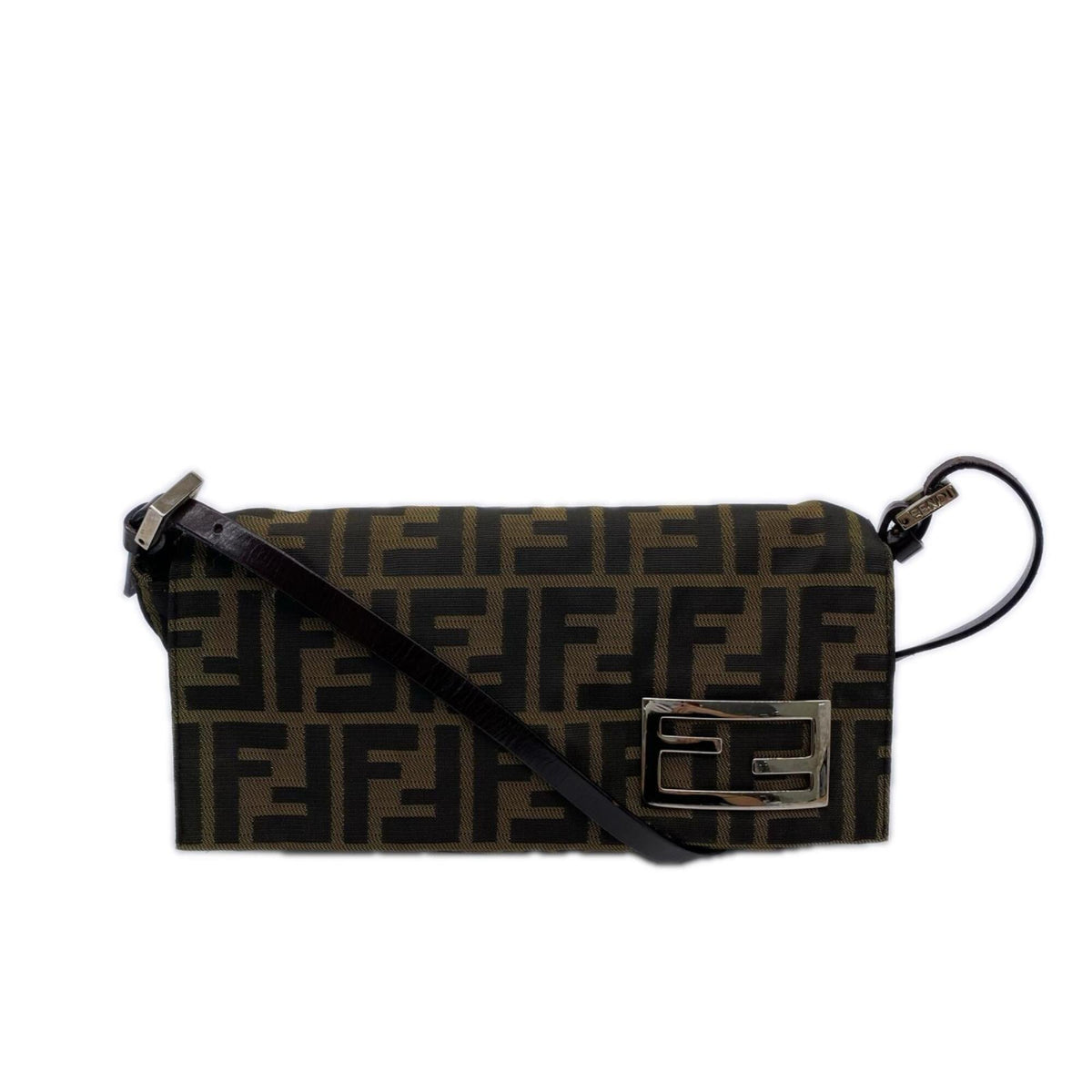 Fendi Zucca Brown Canvas Leather Shoulder Bag (Pre-Owned)