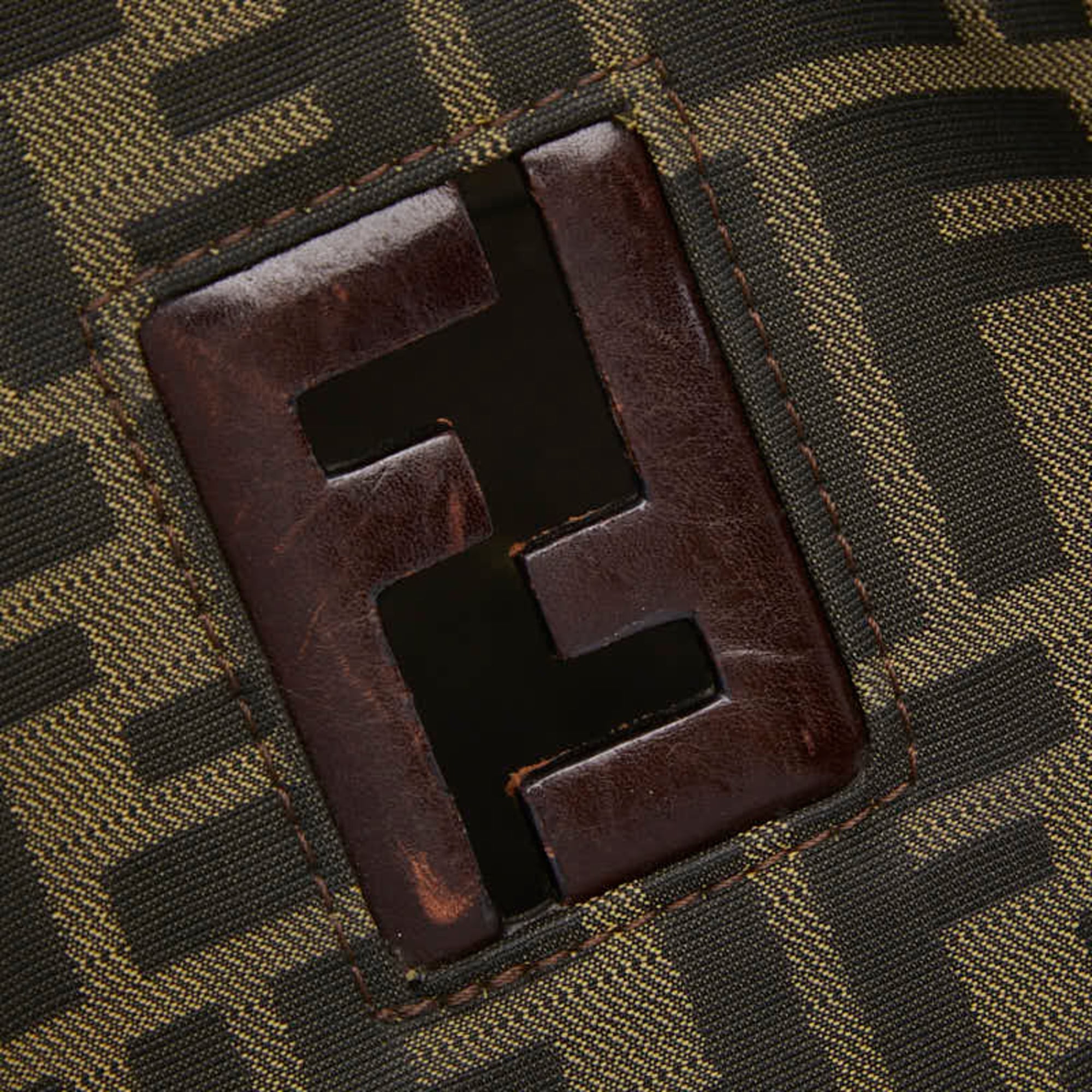 Fendi Brown Khaki Canvas Leather Handbag Tote Bag (Pre-Owned)
