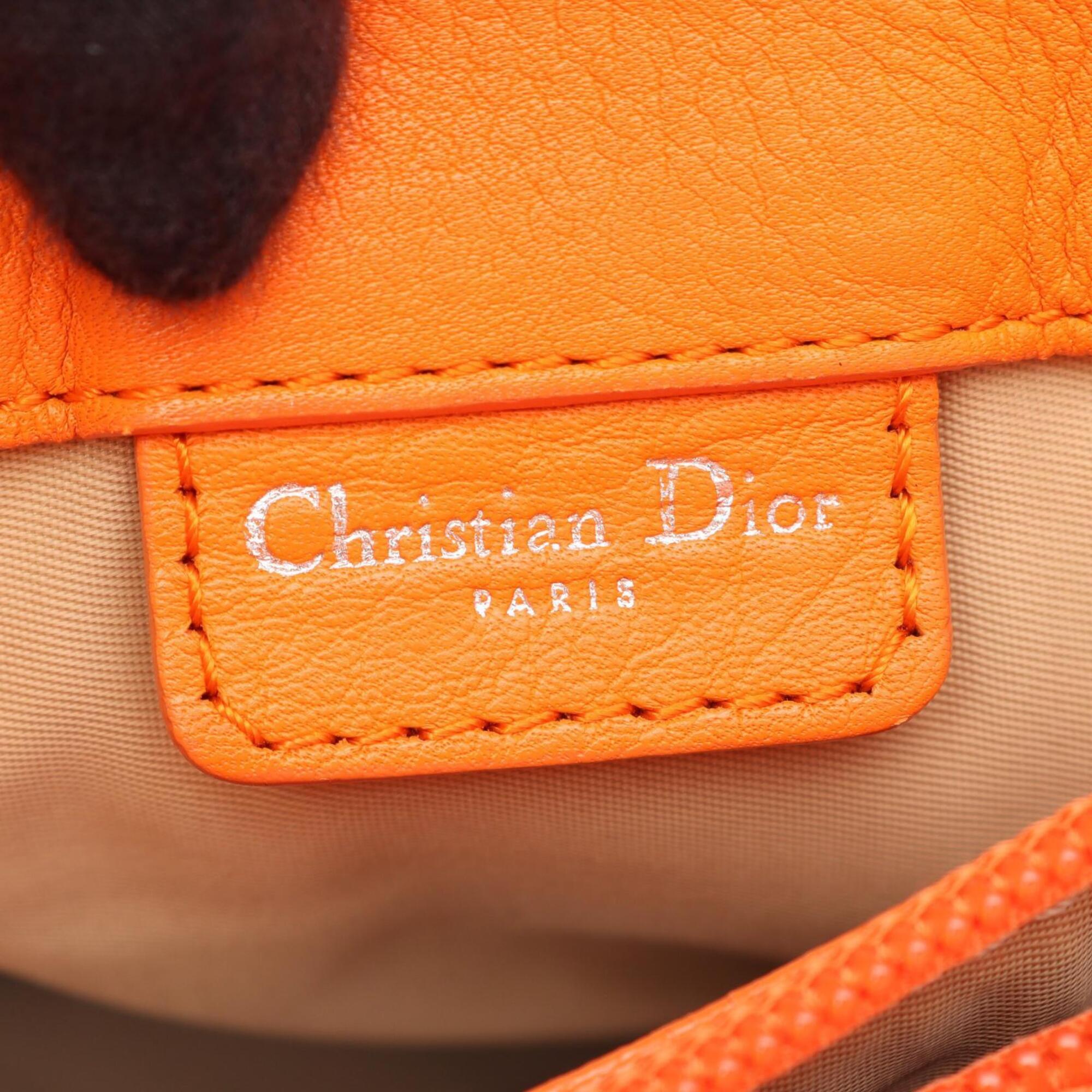 Christian Dior Beige Orange Coated Canvas Leather Handbag Tote Bag (Pre-Owned)