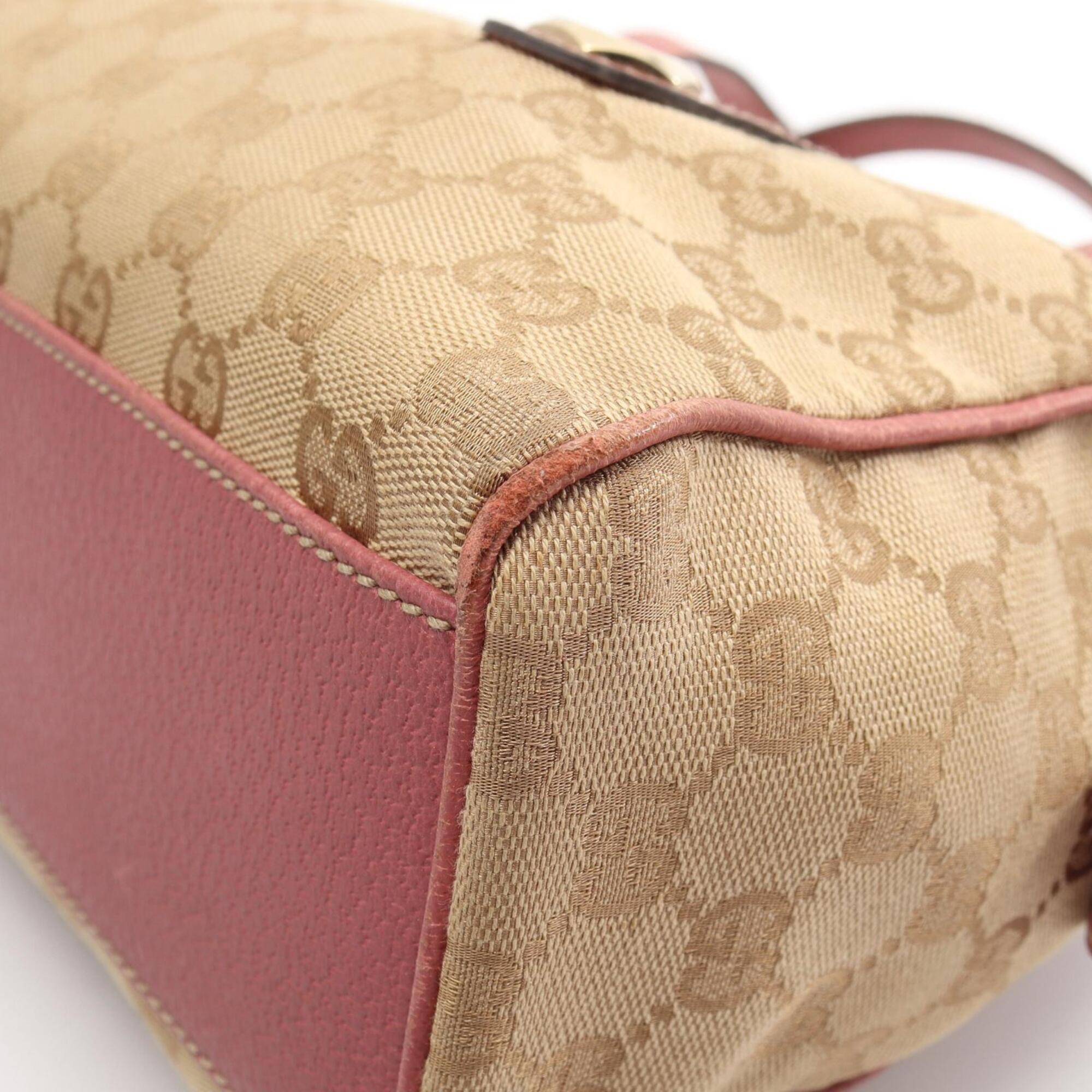 Gucci Beige Pink Canvas Leather Handbag (Pre-Owned)
