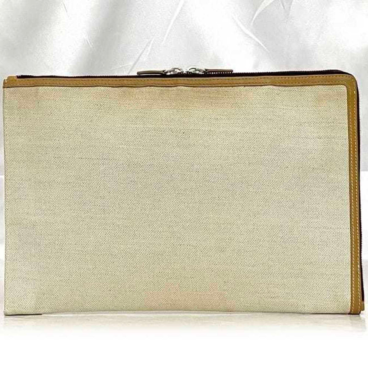 Balenciaga Beige White Canvas Leather Clutch Bag Handbag (Pre-Owned)
