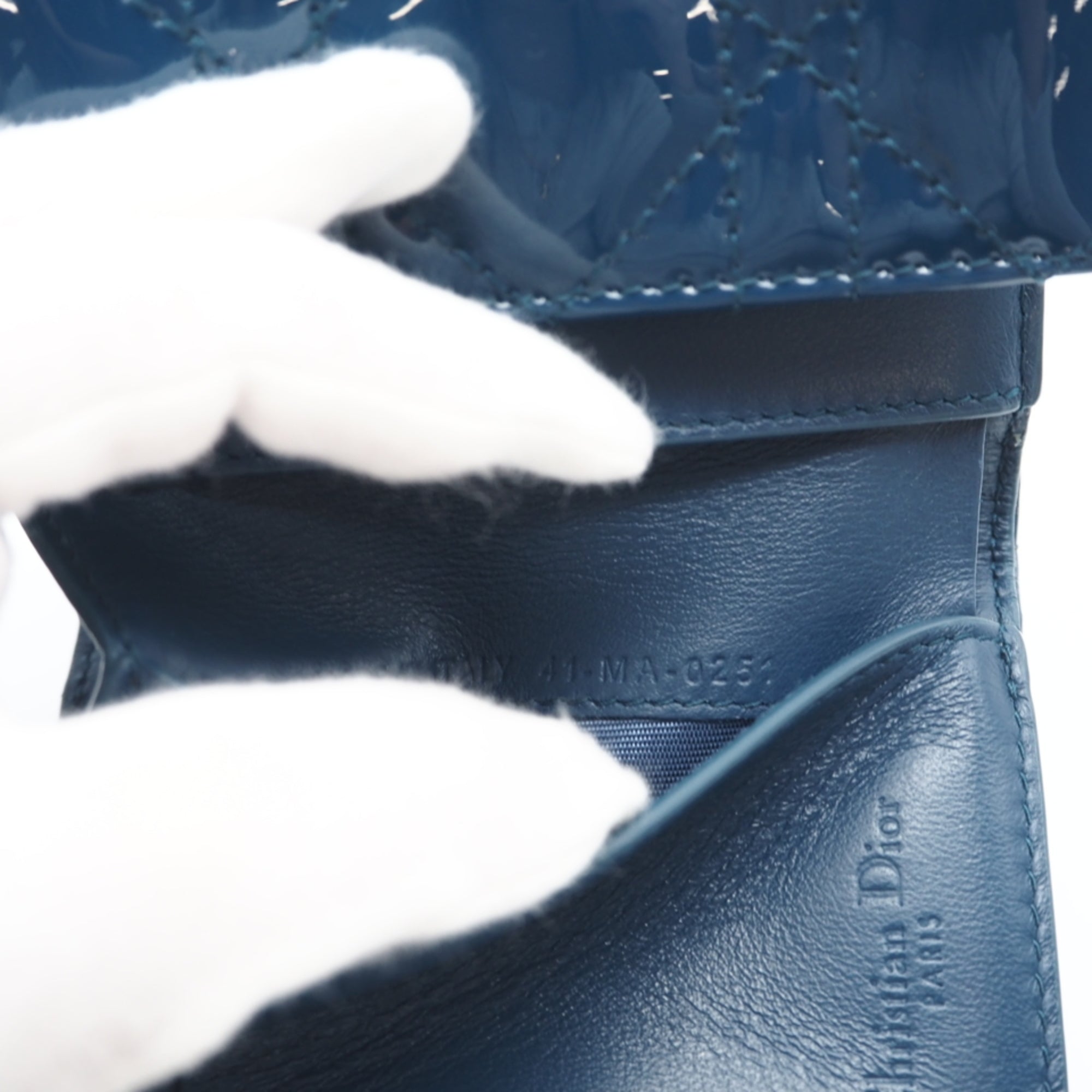 Christian Dior Lady Dior Blue Patent Leather Wallet (Tri-Fold) (Pre-Owned)