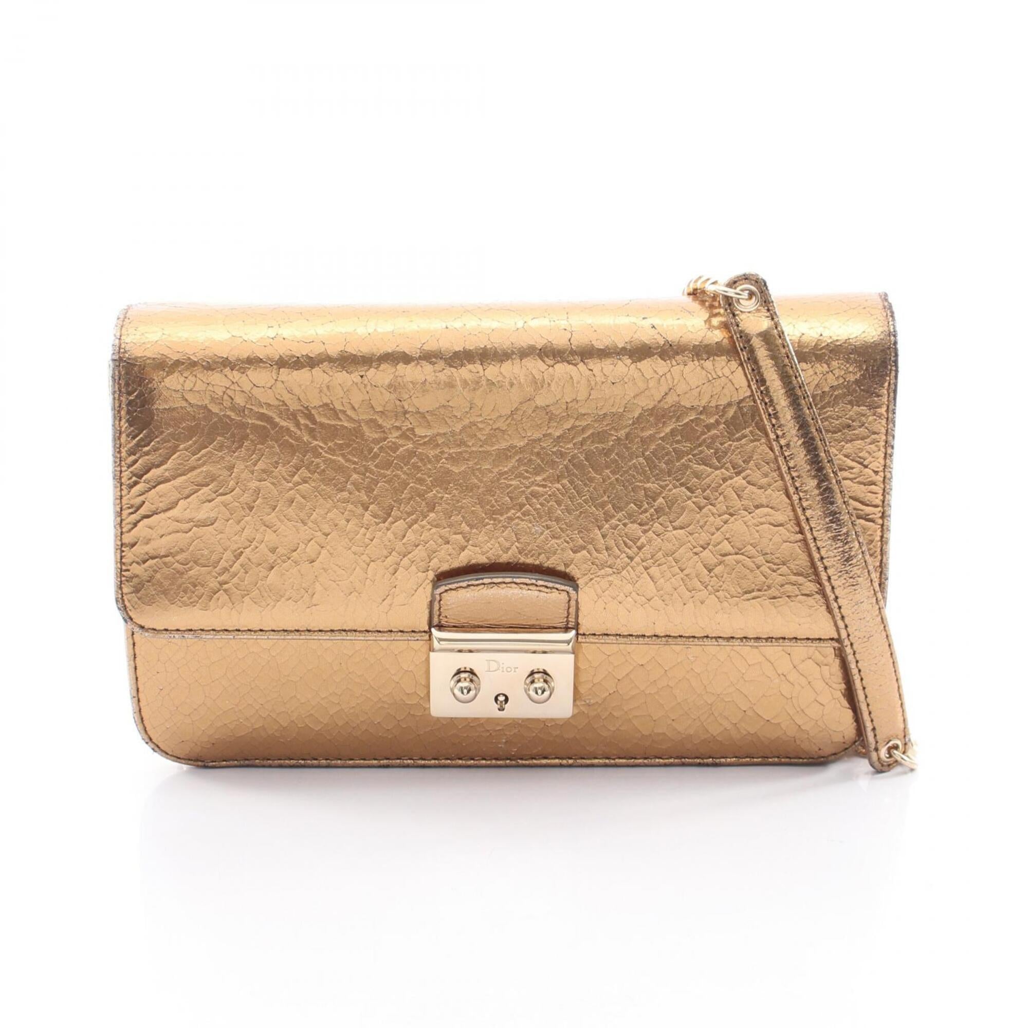 Christian Dior Gold Leather Handbag Shoulder Bag (Pre-Owned)