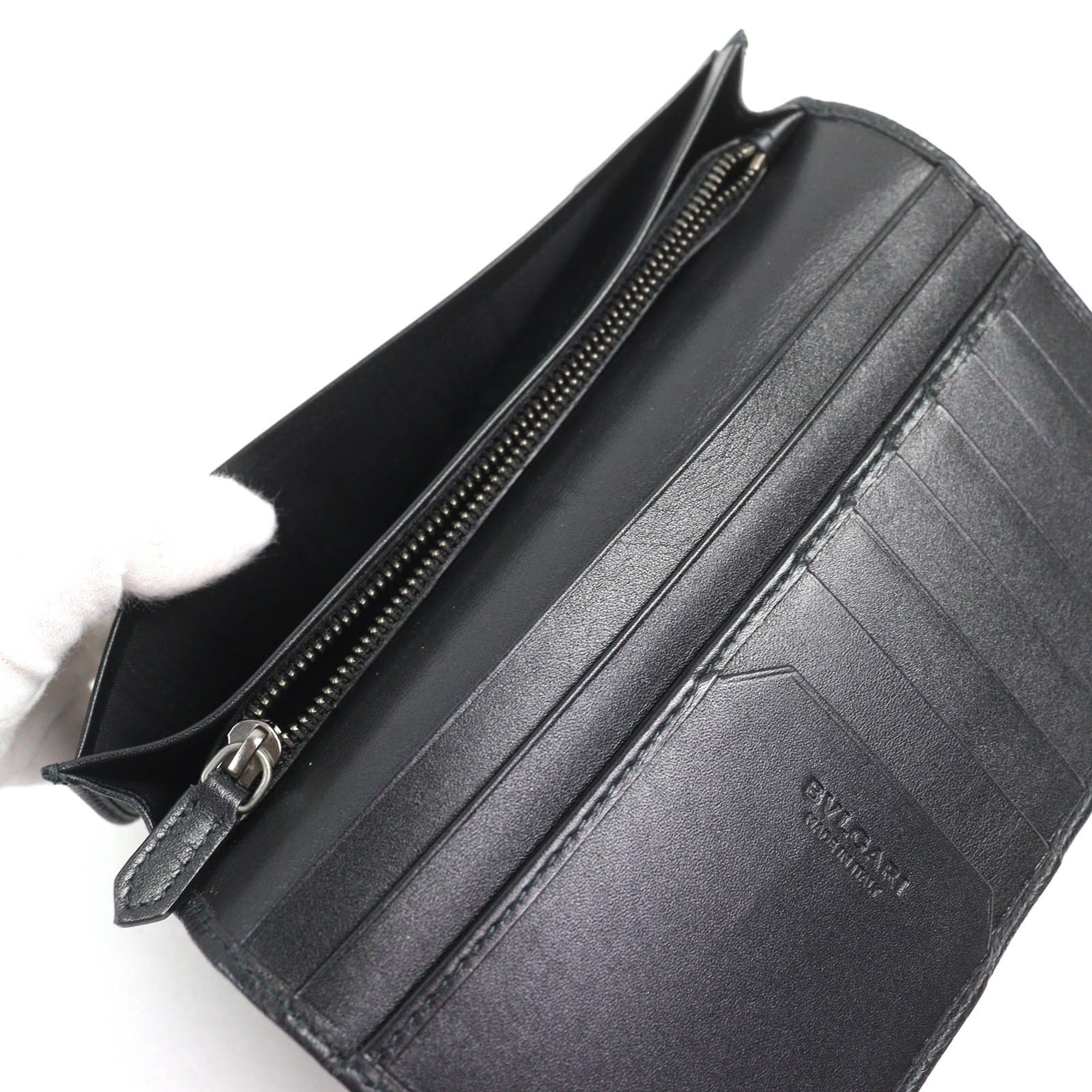 Bvlgari Black Leather Long Wallet (Bi-Fold) (Pre-Owned)