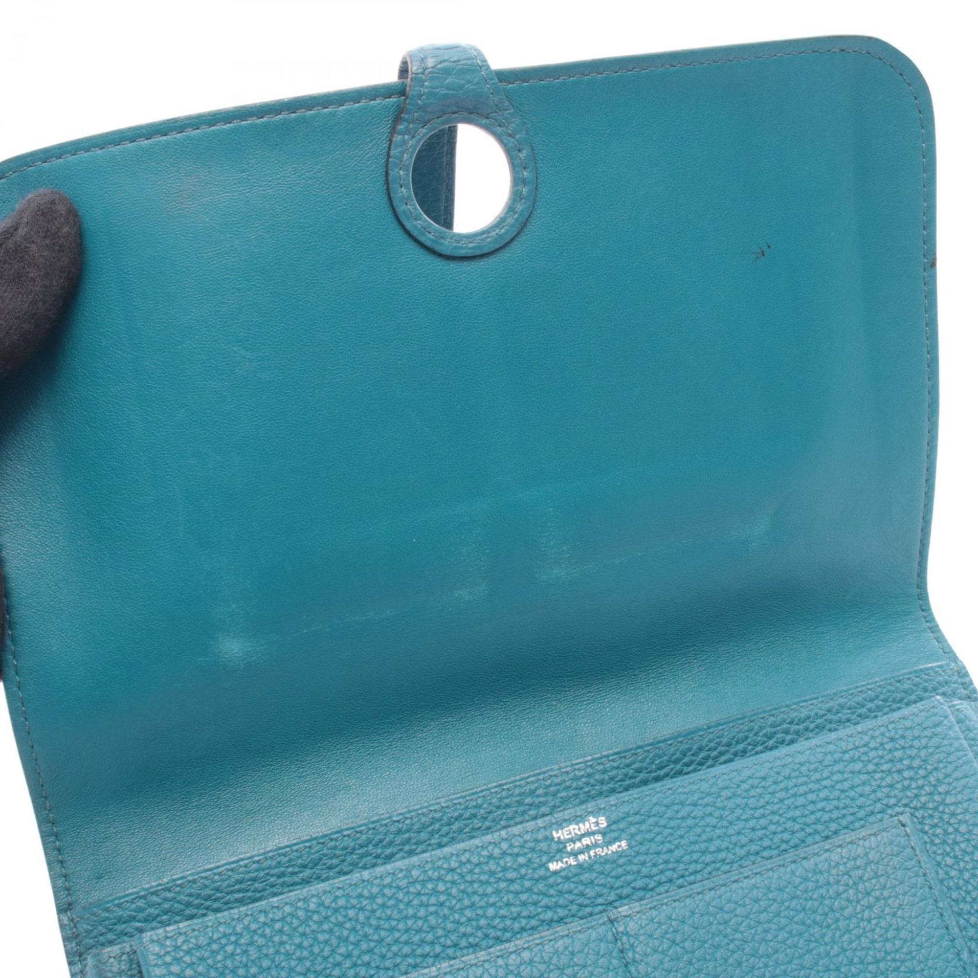 Hermes Green Taurillon Clemence Leather Long Wallet (Bi-Fold) (Pre-Owned)