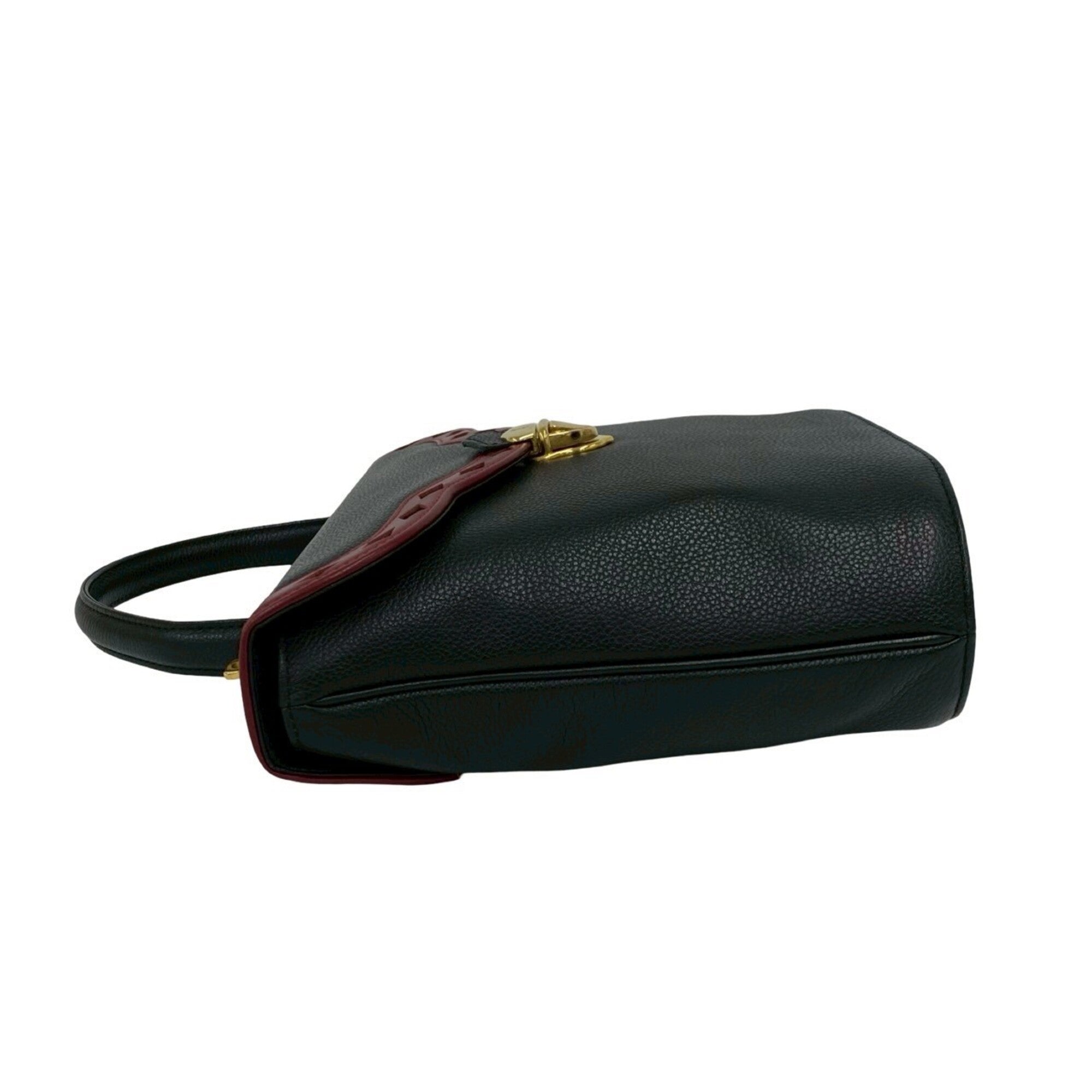 Yves Saint Laurent Black Red Color Leather Handbag Shoulder Bag (Pre-Owned)