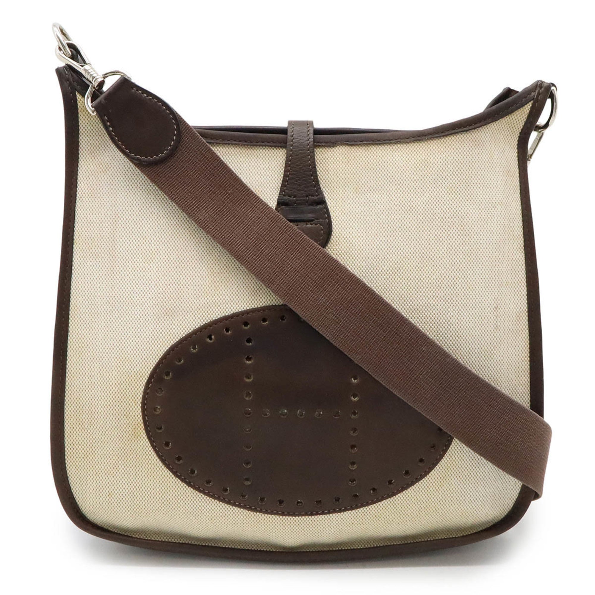 Hermes Dark Brown Natural Toile H Leather Shoulder Bag (Pre-Owned)
