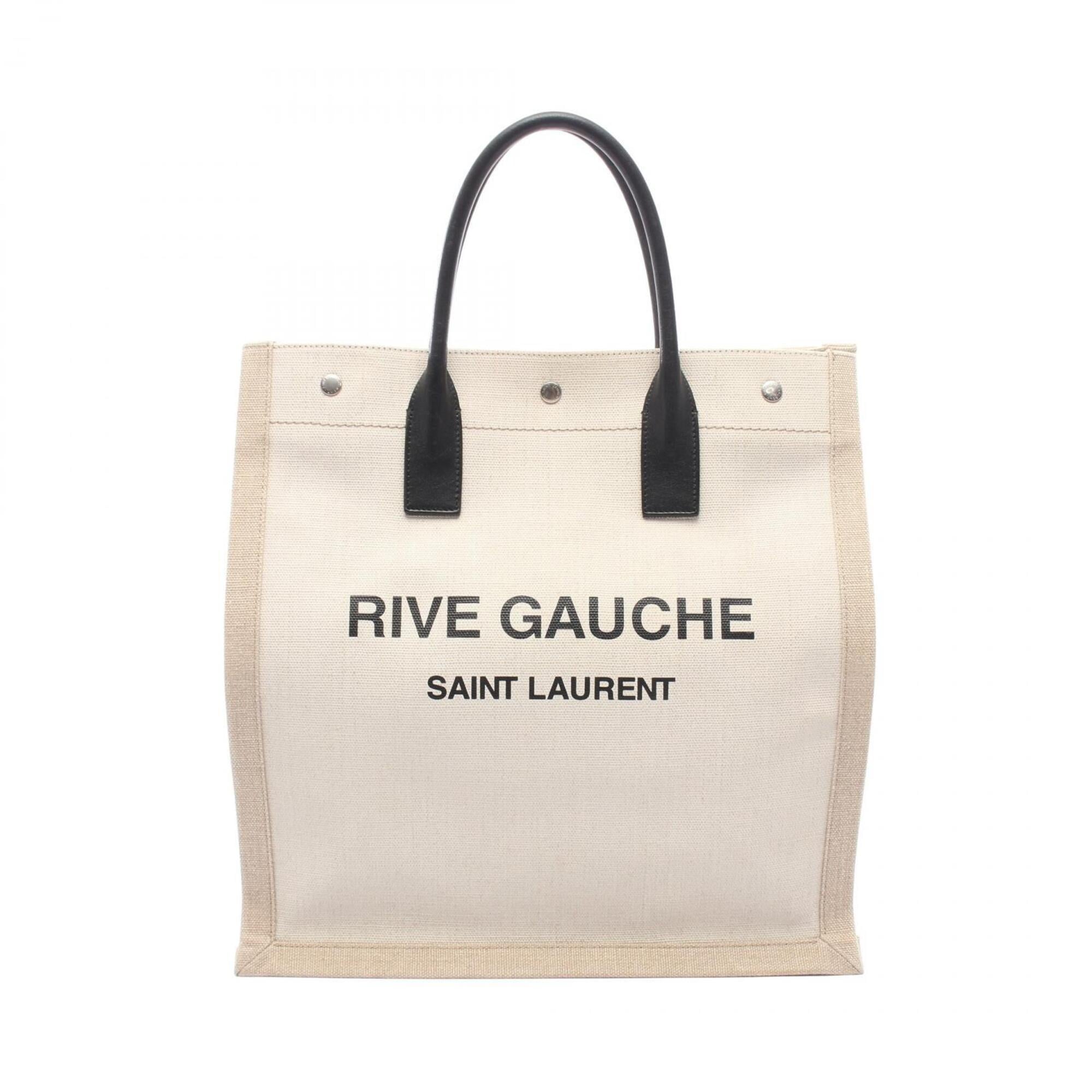 Saint Laurent Beige Black Canvas Leather Handbag Tote Bag (Pre-Owned)