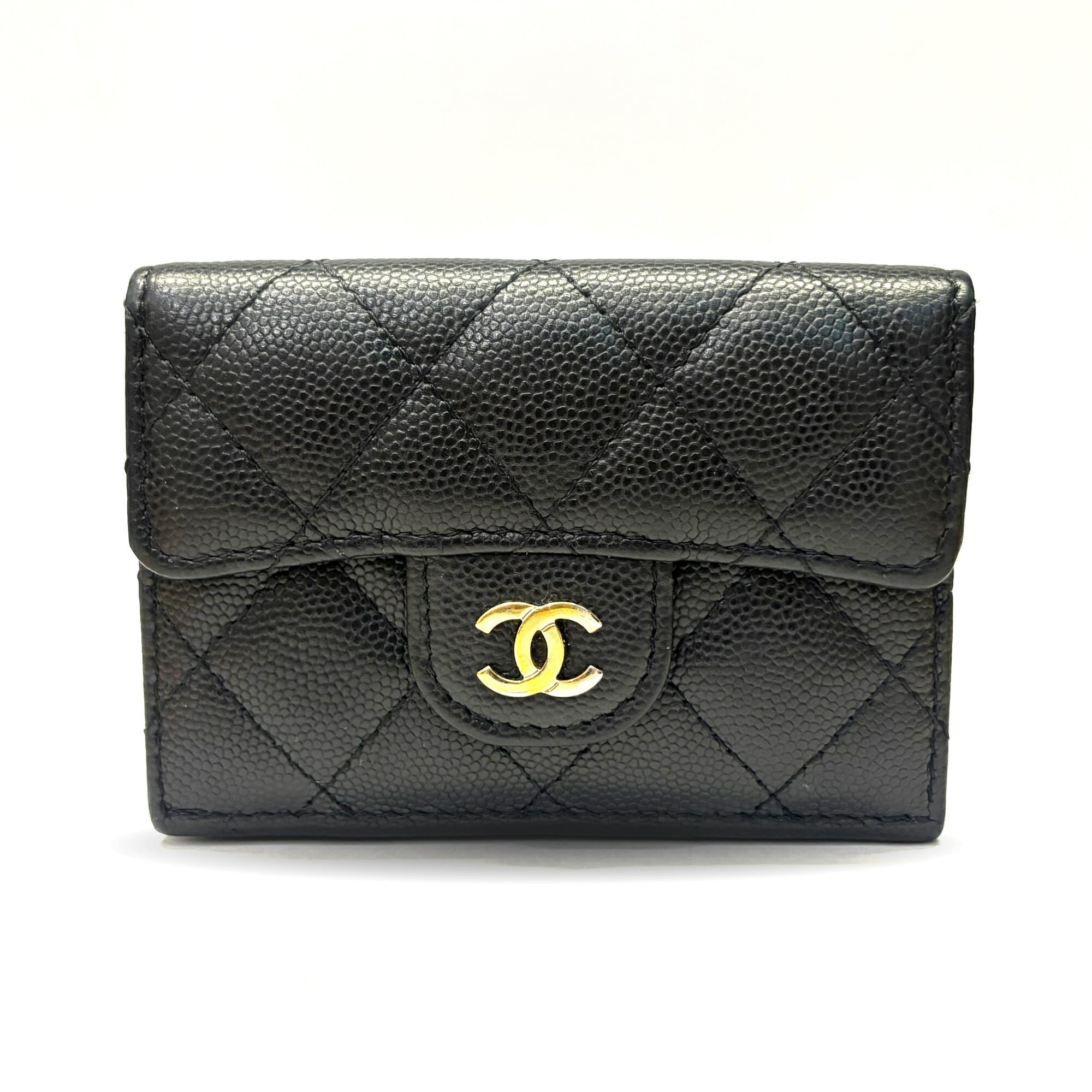 Chanel Black Grained Calfskin Wallet (Tri-Fold) (Pre-Owned)