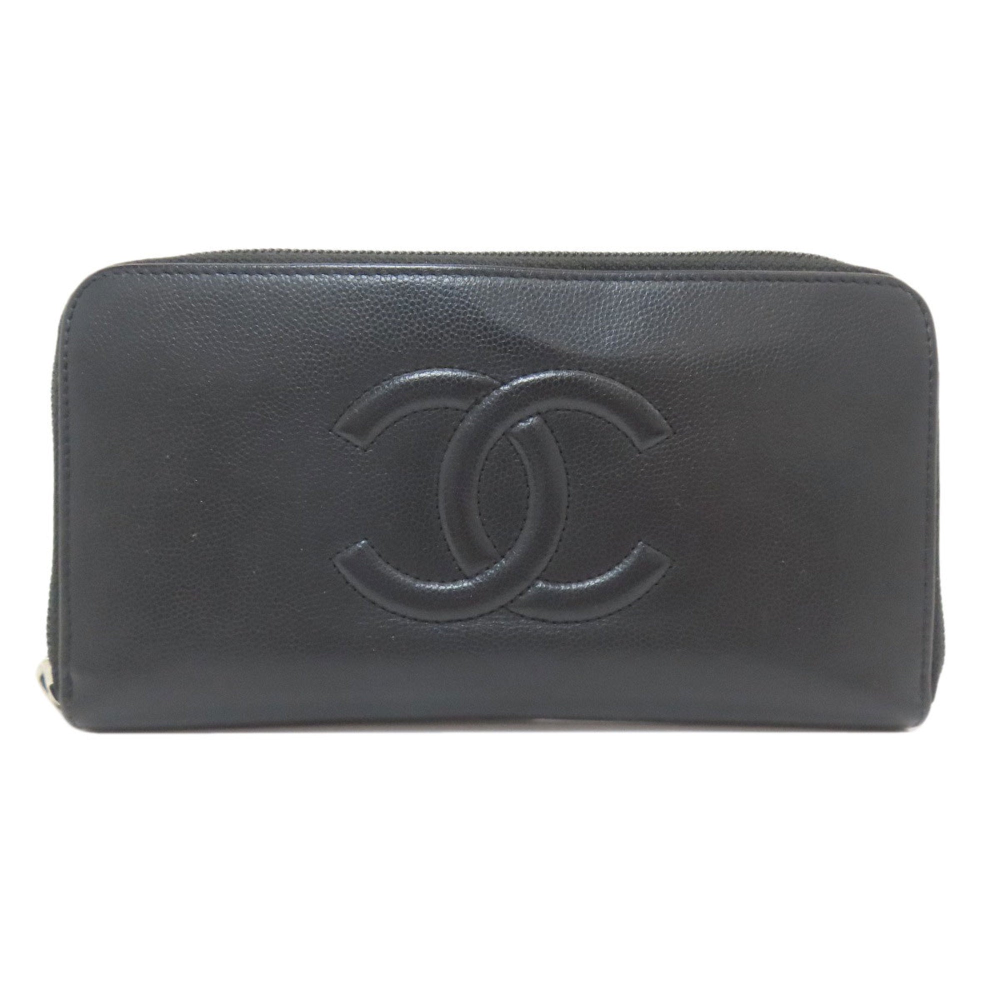 Chanel Black Grained Calfskin Long Wallet (Bi-Fold) (Pre-Owned)