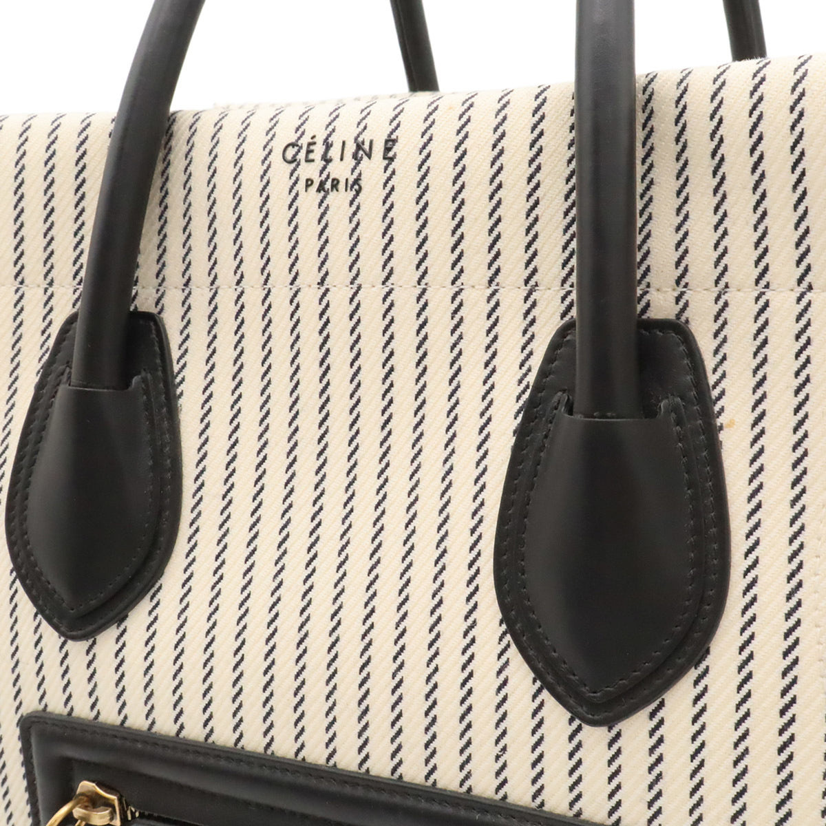 Celine Navy Navy Black White Canvas Handbag Tote Bag (Pre-Owned)