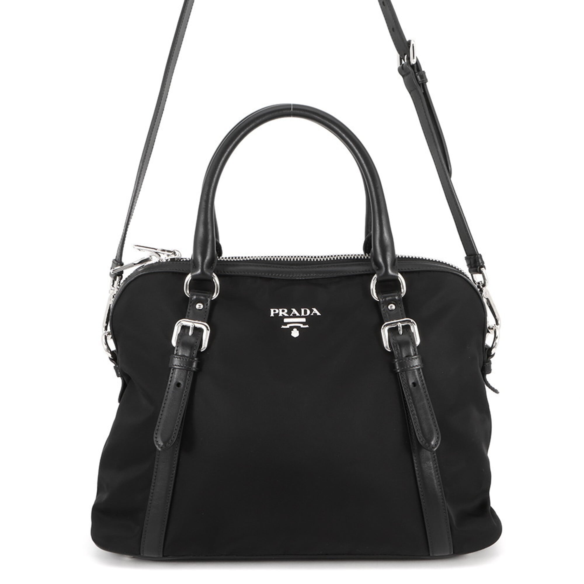 Prada Black Nylon Leather Handbag Shoulder Bag (Pre-Owned)