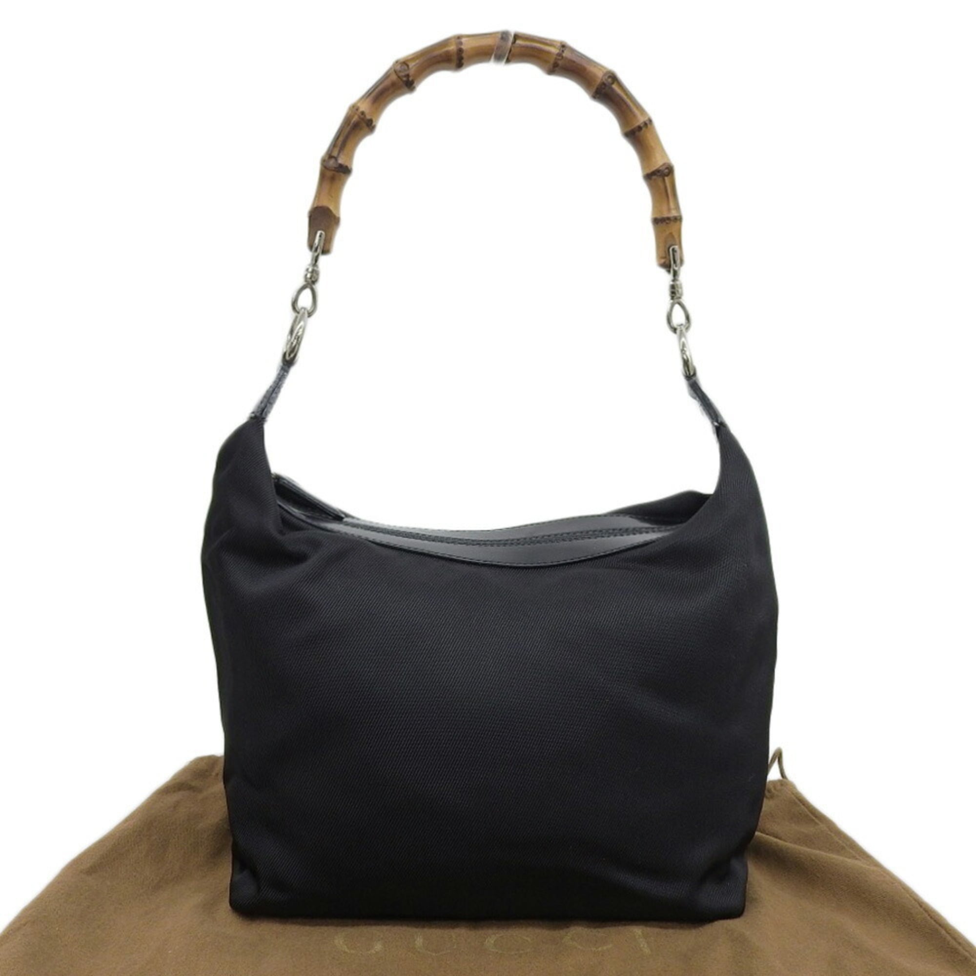 Gucci Black Bamboo Canvas Handbag (Pre-Owned)