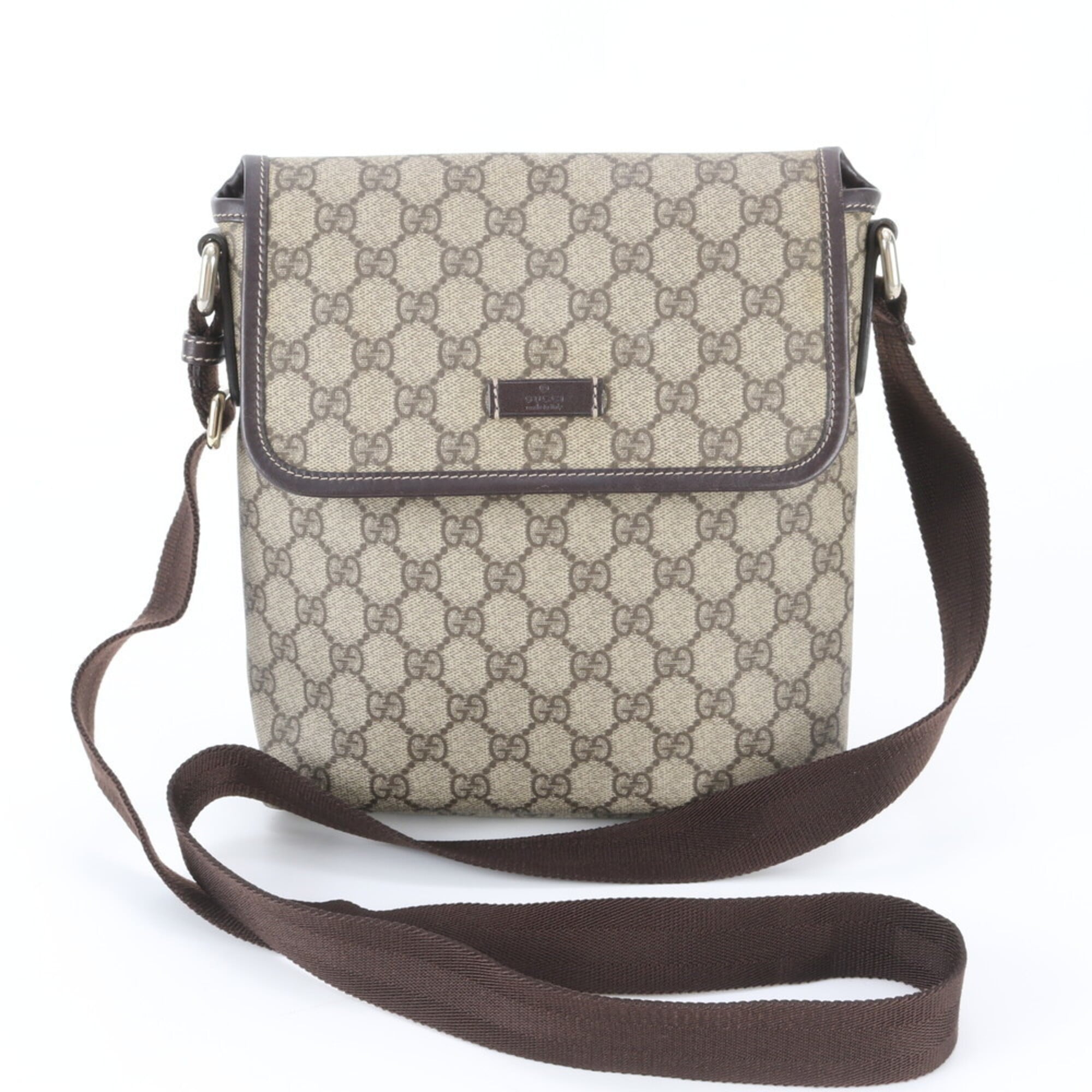 Gucci Beige Leather Coated Canvas Messenger Bag Shoulder Bag (Pre-Owned)