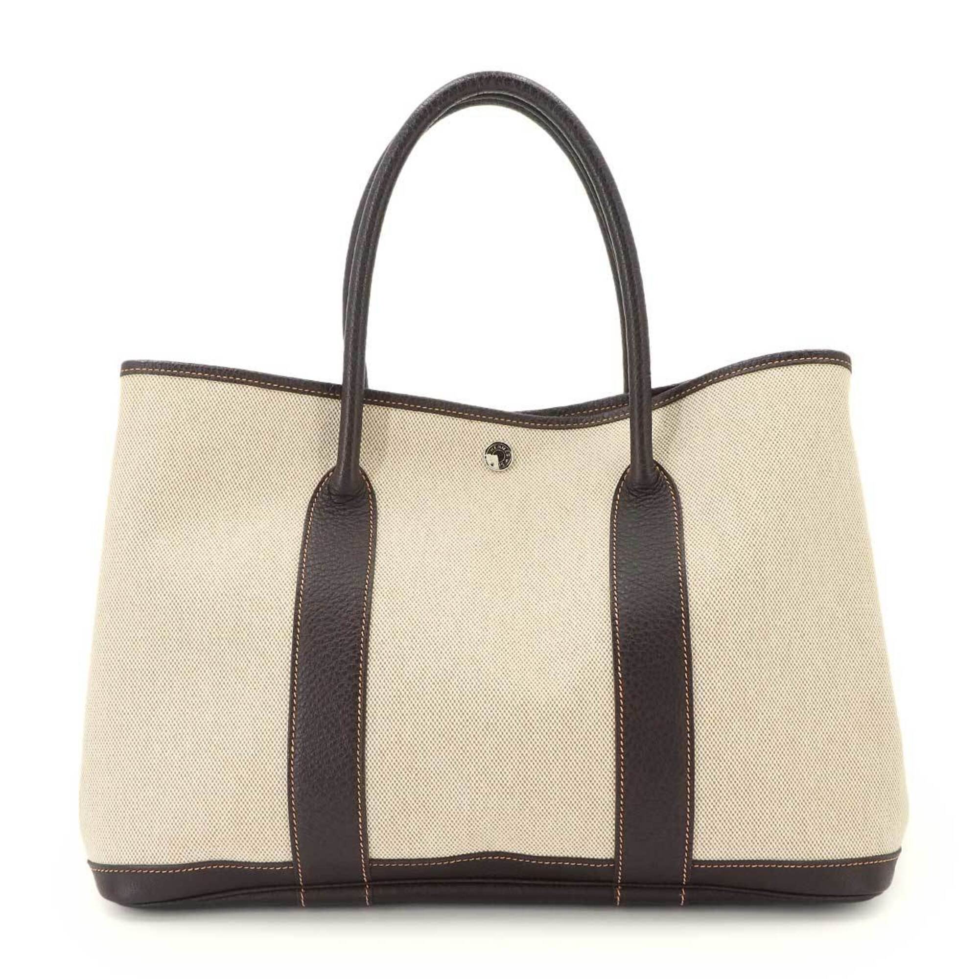 Hermes Marron Natural Toile H Leather Handbag Tote Bag (Pre-Owned)