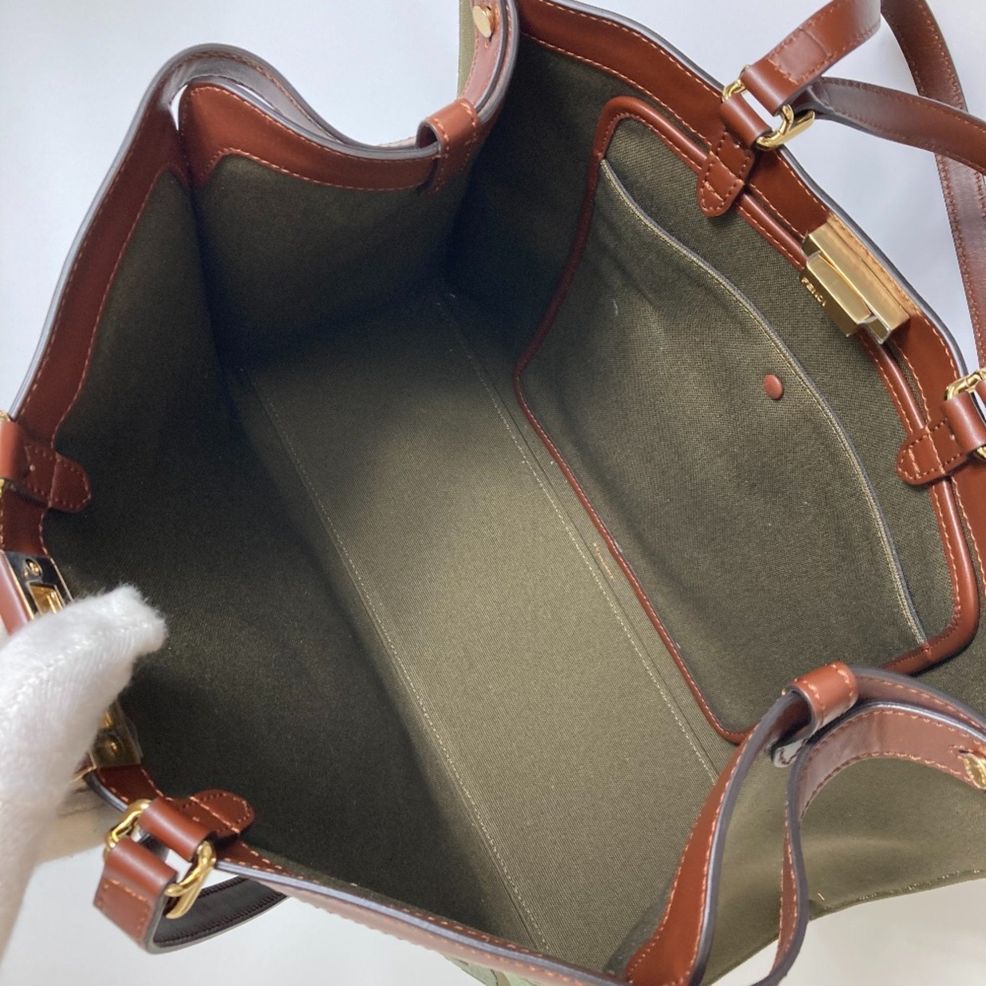 Fendi Green Cotton Shoulder Bag Tote Bag (Pre-Owned)