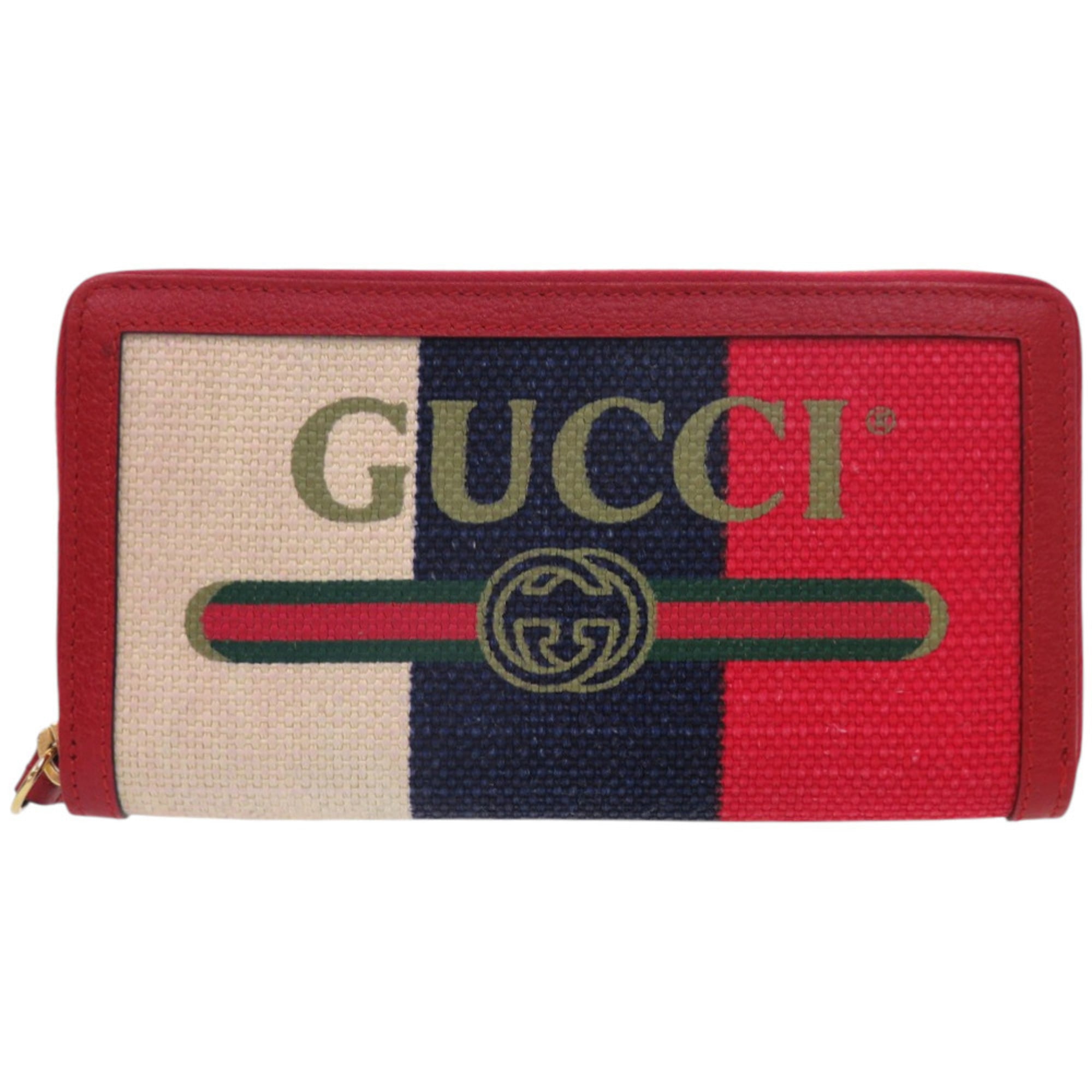 Gucci Black Blue Red Color White Canvas Coin Purse/Coin Case (Pre-Owned)