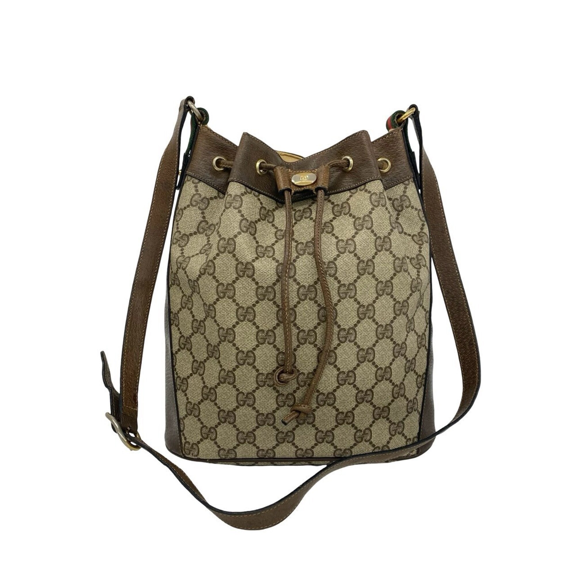 Gucci Brown Green Red Color Leather Pvc Shoulder Bag (Pre-Owned)