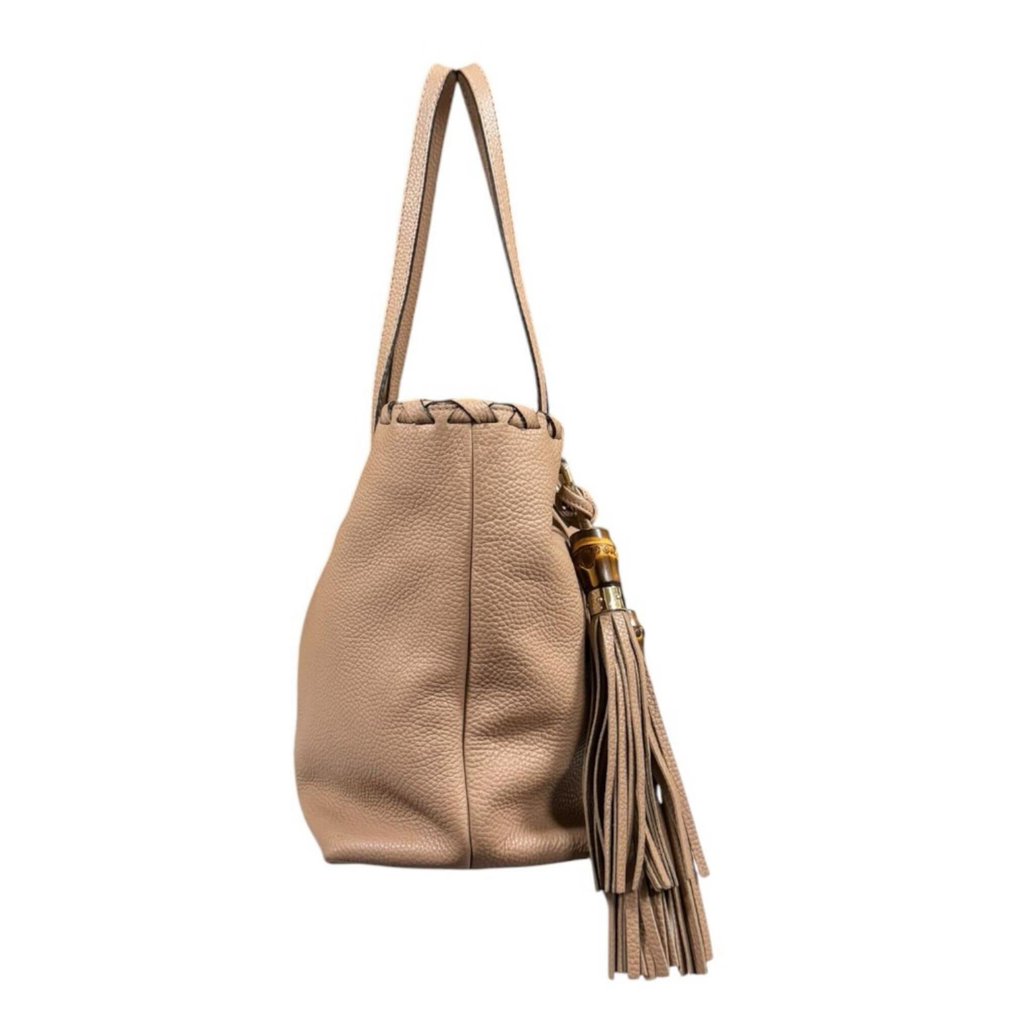 Gucci Bamboo Beige Leather Tote Bag (Pre-Owned)
