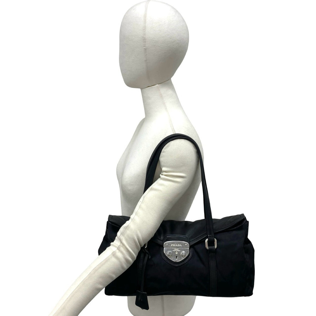 Prada Black Nylon Leather Shoulder Bag Tote Bag (Pre-Owned)