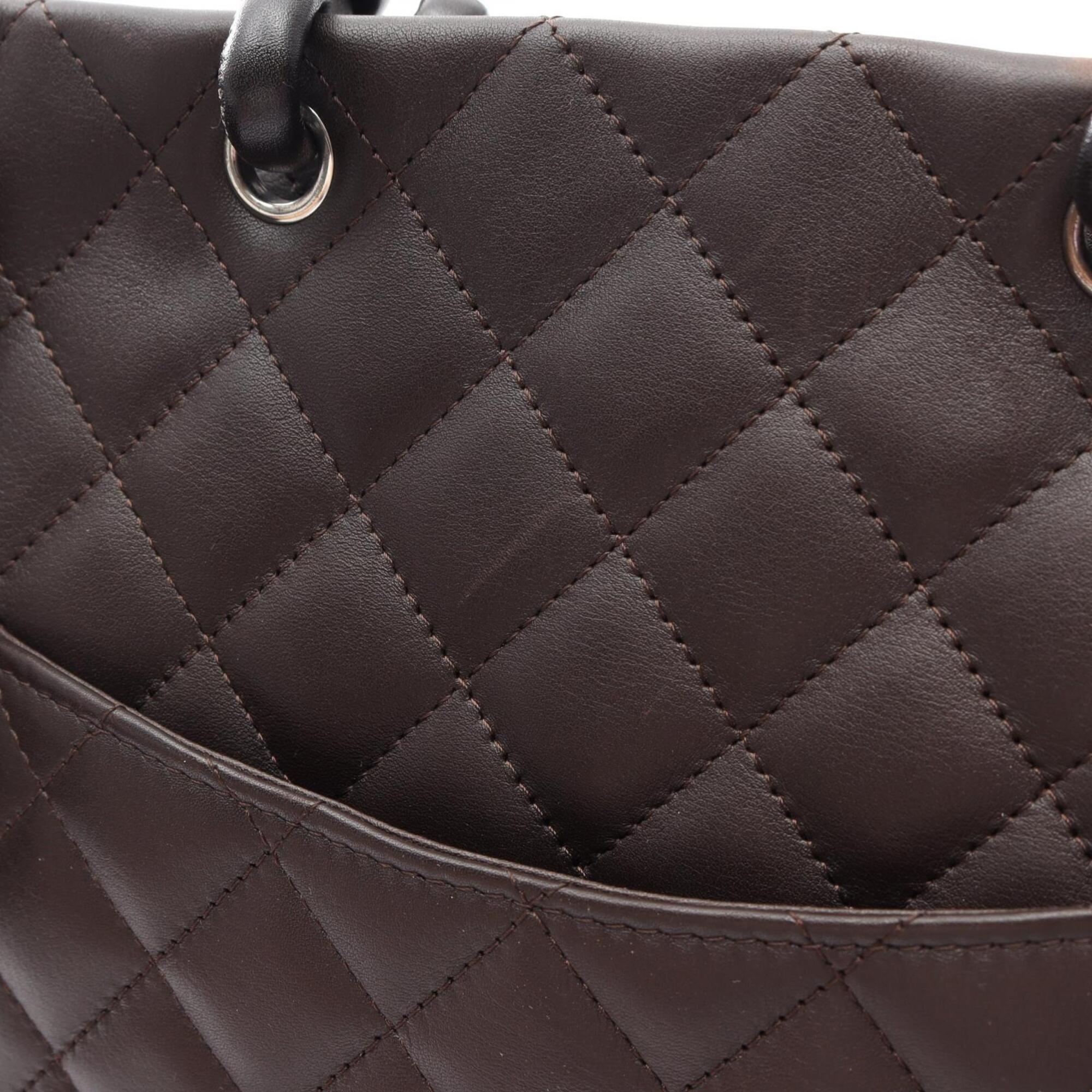 Chanel Brown Leather Patent Leather Handbag Tote Bag (Pre-Owned)