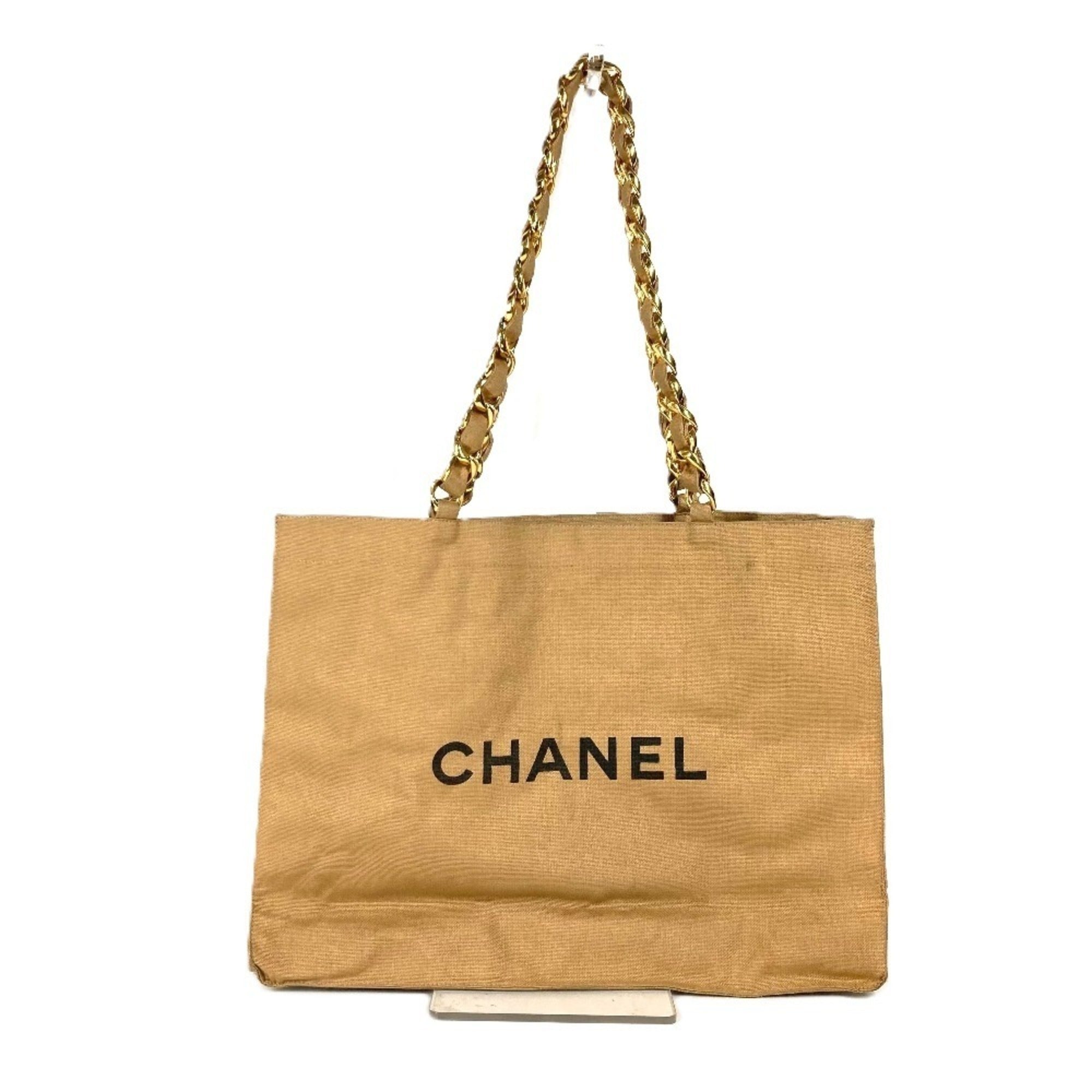 Chanel Beige Black Canvas Shoulder Bag Tote Bag (Pre-Owned)