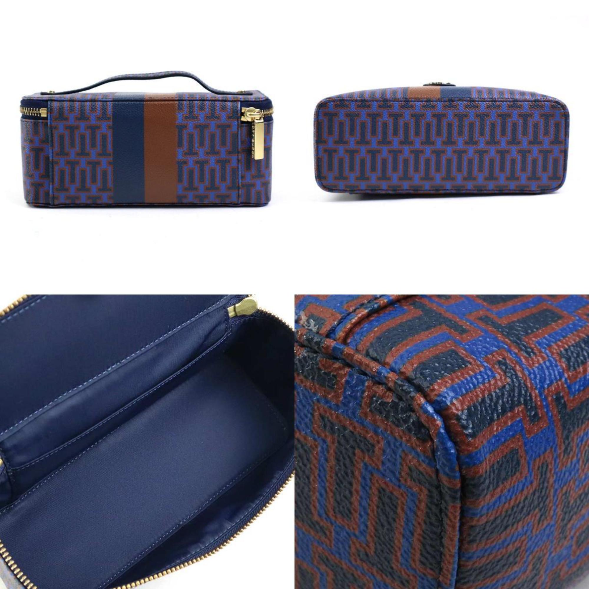 Tory Burch Brown Navy Leather Handbag Vanity Bag (Pre-Owned)