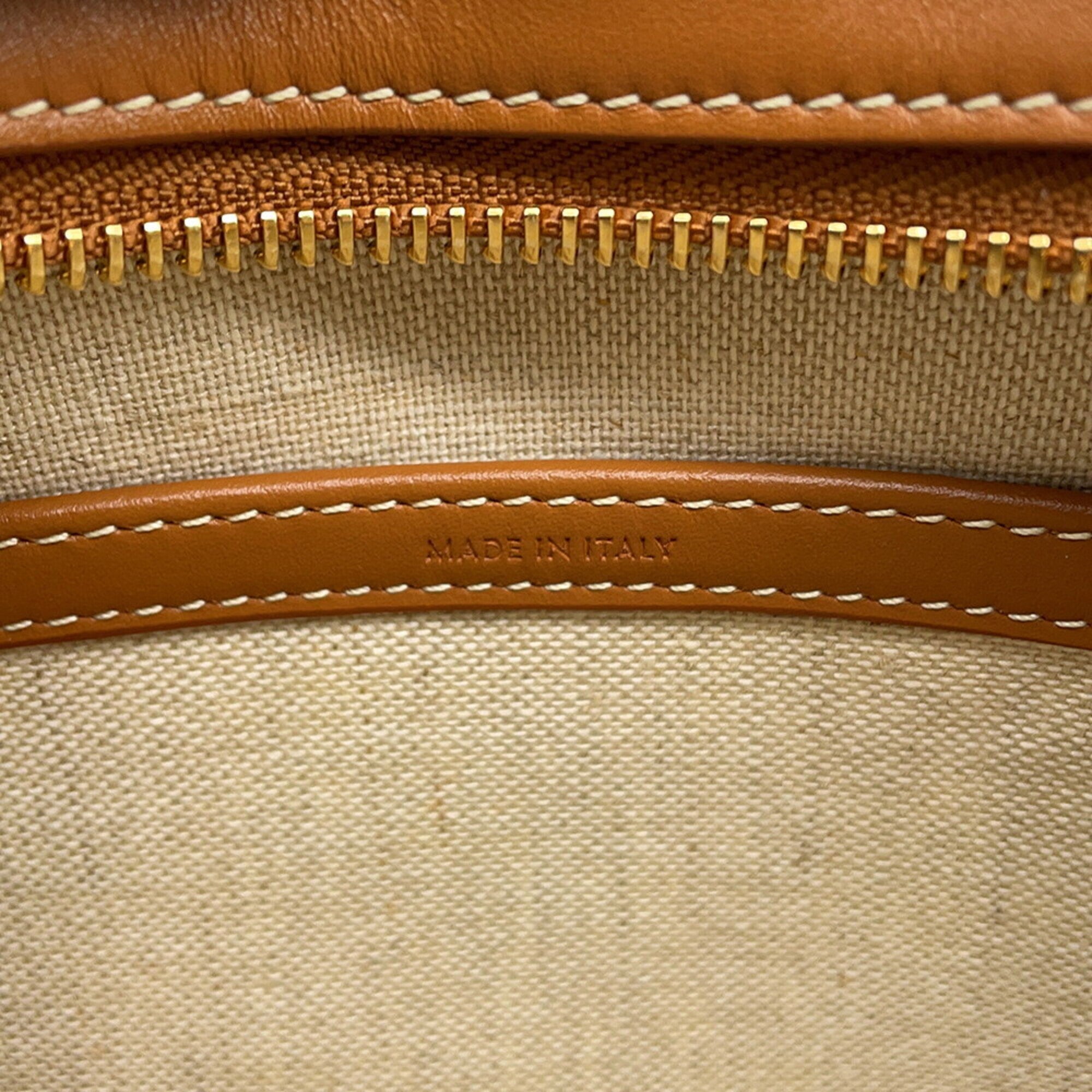 Celine Brown Red Color White Canvas Leather Handbag Shoulder Bag (Pre-Owned)