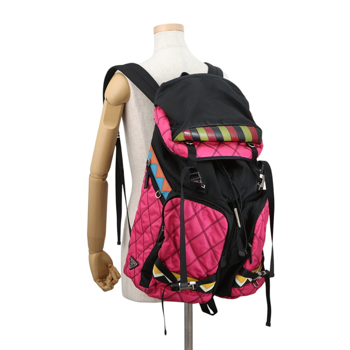 Prada Black Multi-Color Nylon Leather Backpack (Pre-Owned)