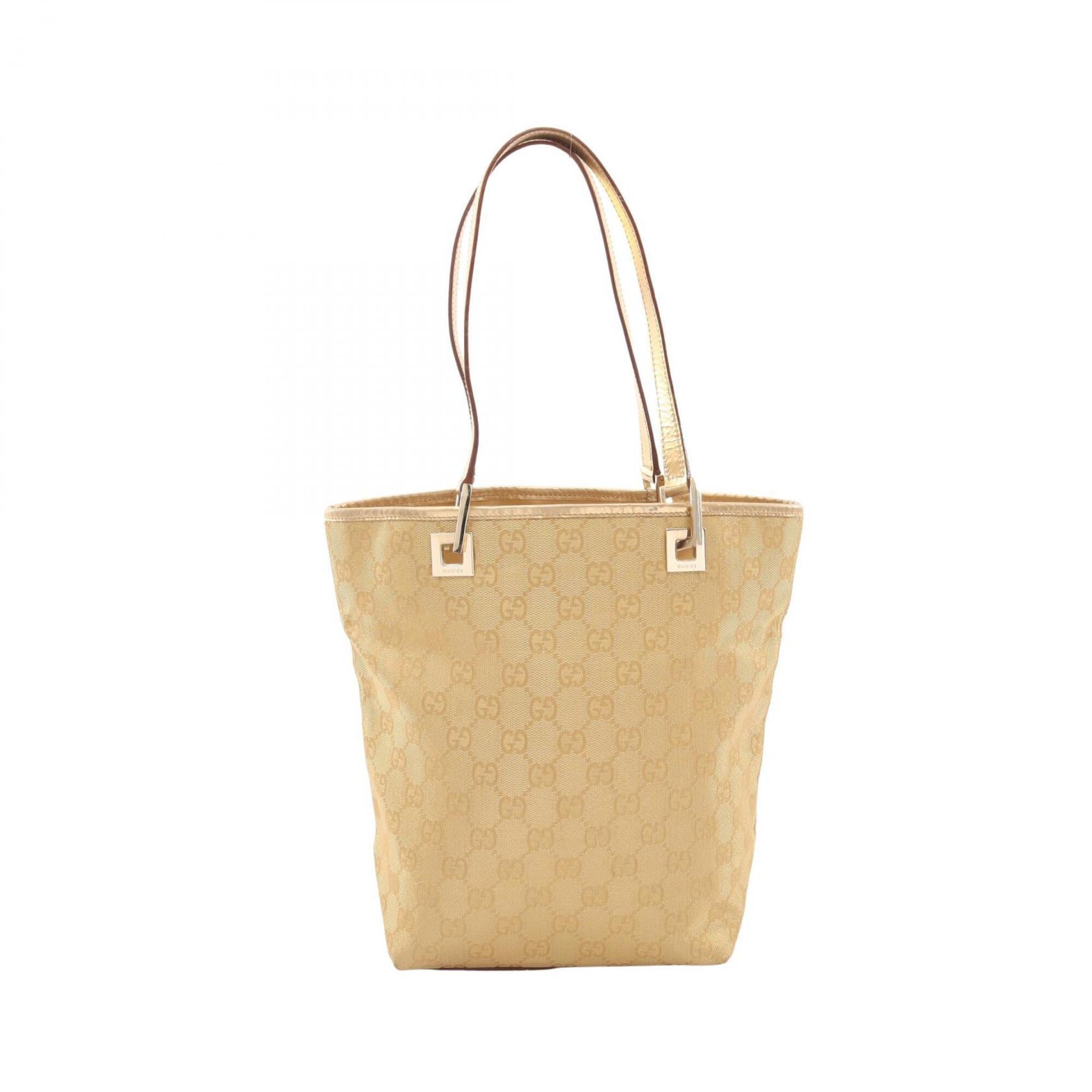 Gucci Gold Canvas Leather Handbag Tote Bag (Pre-Owned)